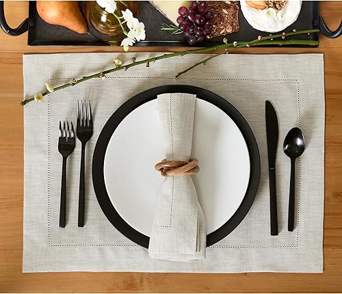 Miniatura 3 de Solino Home - Juego de 4 servilletas 100% de lino puro natural claro, servilletas para primavera y verano con clásico punto vainica, de 20 x 20