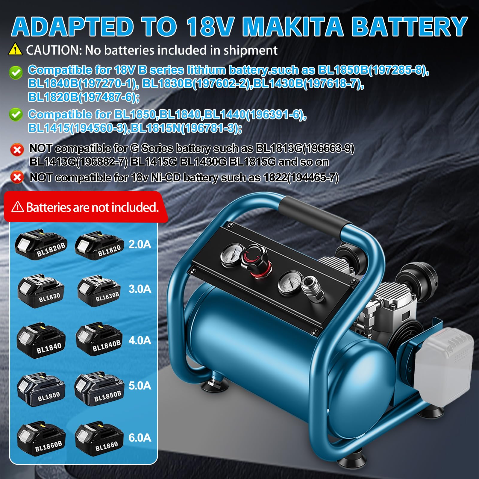 Akku Kompressor Druckluftkompressor für Makita 18V Akku, 9L Luftkompressor