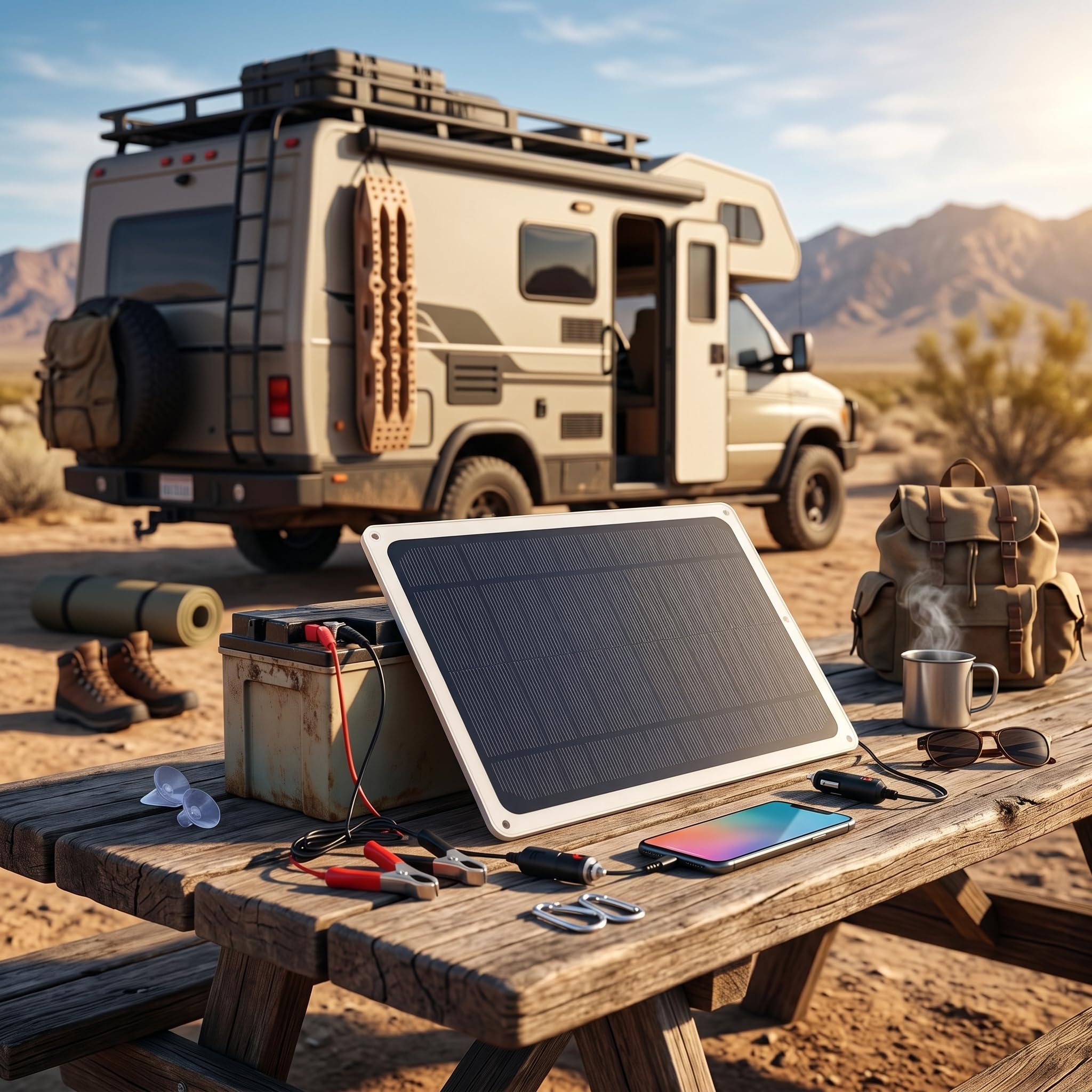Ausla Panneau Solaire Portable, 6W 12V, Silicium Monocristallin, Sortie USB, Protection IP65 Étanche, pour Voiture et Camping-car