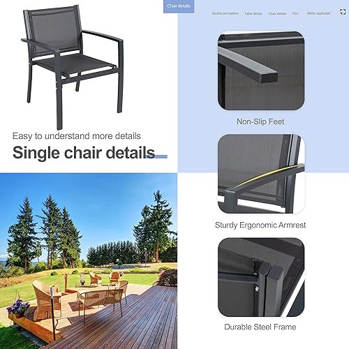 Miniatura 5 de Meilocar Muebles de patio de 4 piezas, juego de muebles de exterior de metal textileno, moderno juego de conversación con mesa de té de dos plazas,