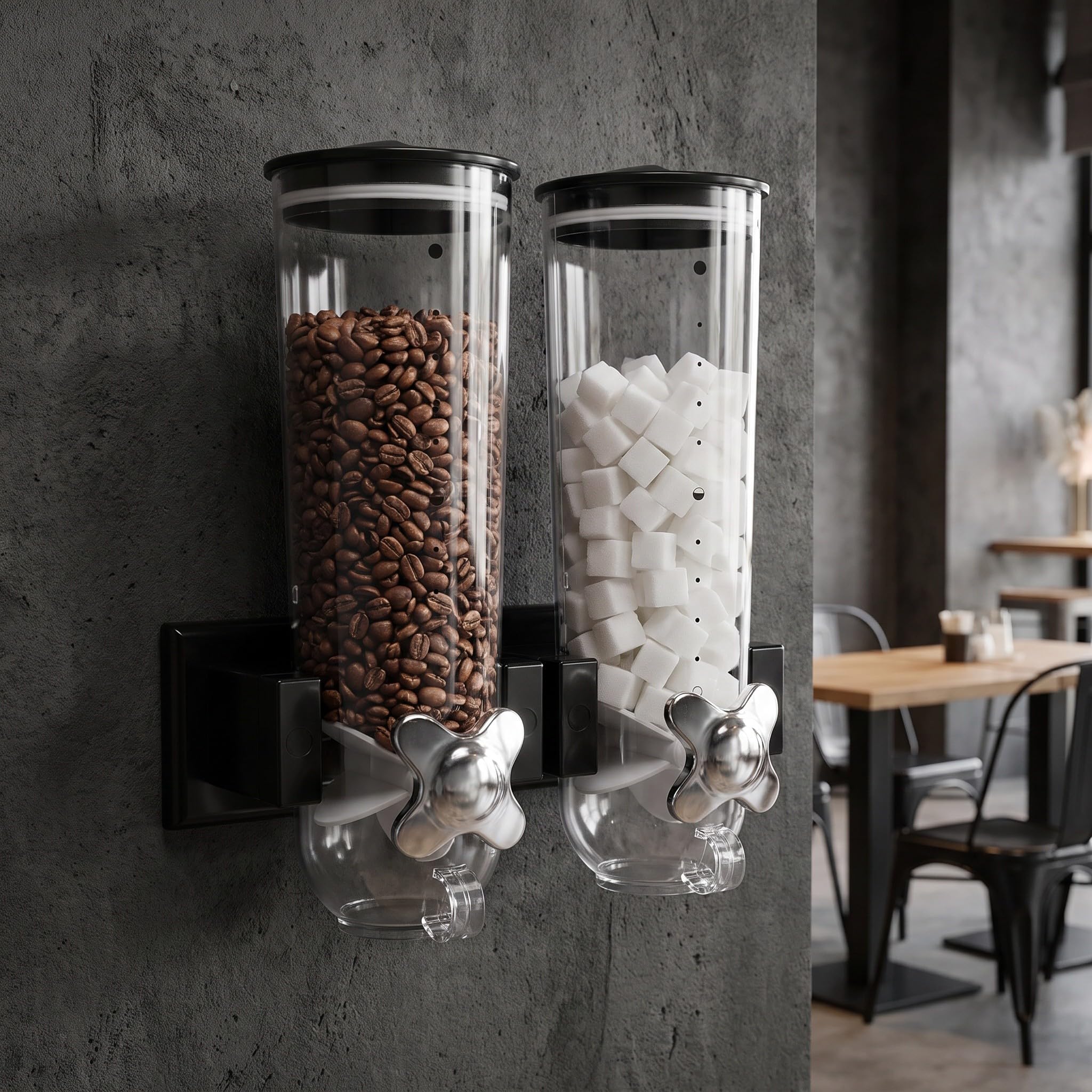 Zerodeko Dispensador de Cereales de Pared - Dispensador Doble de 108 oz con 2 Vasos - Contenedor de Almacenamiento de Cereales, Granos de café y Avena para la Cocina (Plateado)