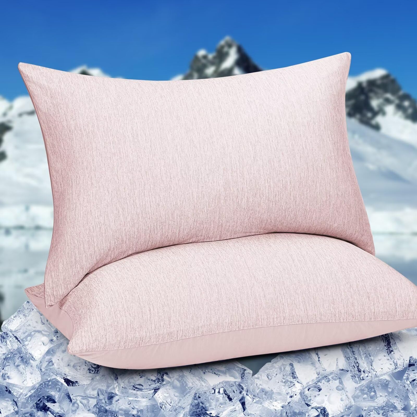 Photo 1 of HOMFINE Cooling Pillowcases King Size - Double Side Q-Max 0.439 Cooling Fiber for Pillow Protector, Breathable Cold Pillow Cover for Hot Sleeper Night Sweat, Hidden Zipper, 2 Pack (20"x36", Pink)