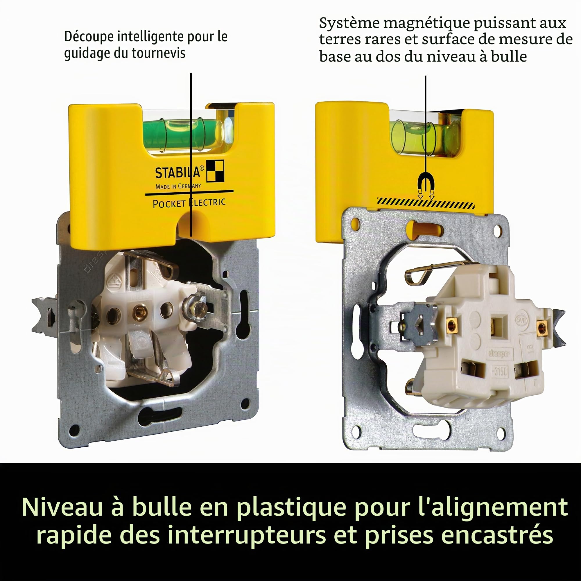 STABILA KIT ELECTRIC Goupille électrique type 70 pour électricien 43cm avec trous de marquage, mini niveau Pocket Electric /7cm, barre de pouce type 707P / 2m (certifié PEFC), crayon type ZB