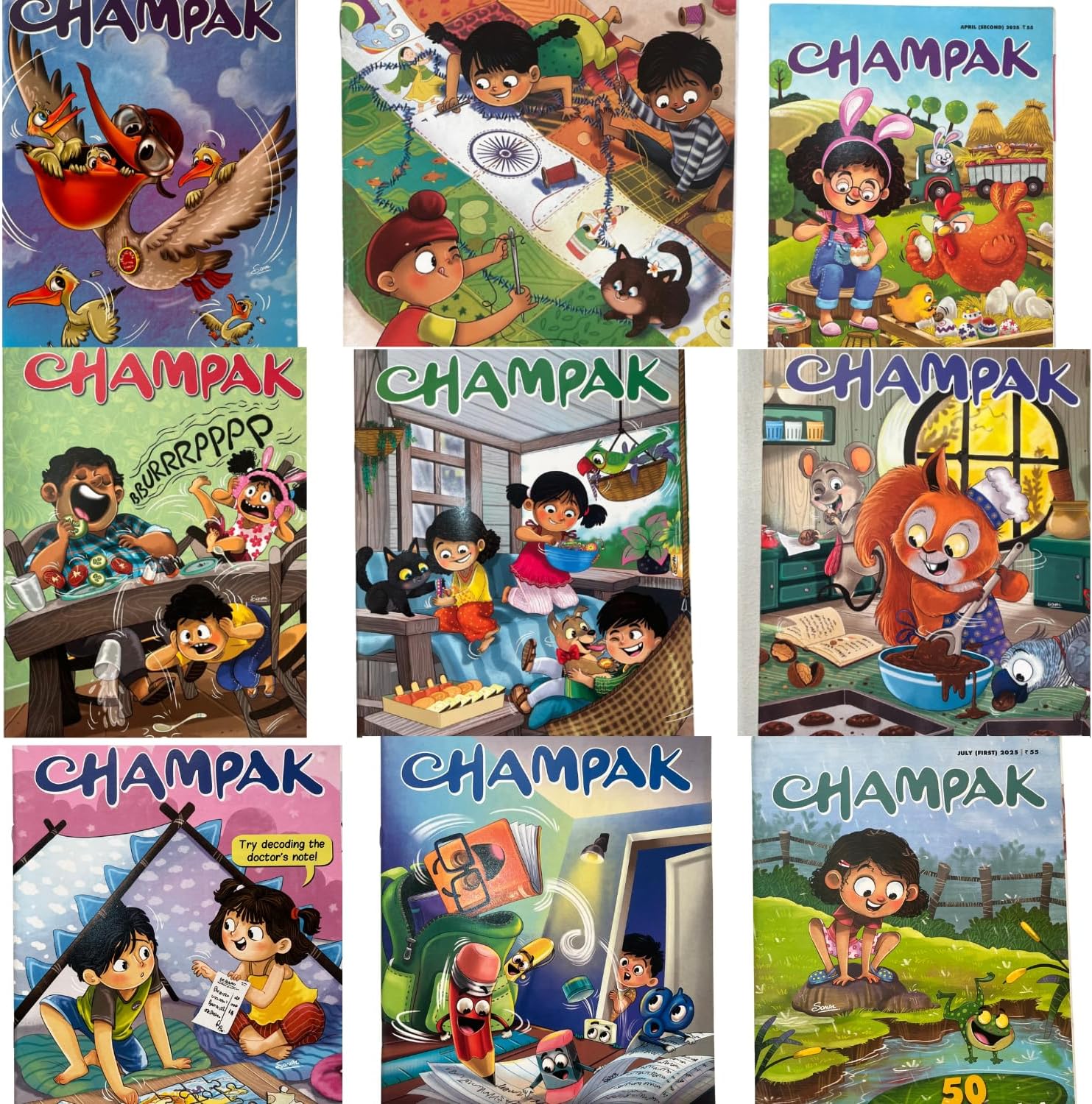 Champak English Kids Story Magazine Set Pack of 10 Illustrated Children Books Fun Reading Comics Moral Stories Colourful Learning Collection for Boys and Girls Age 4 to 10