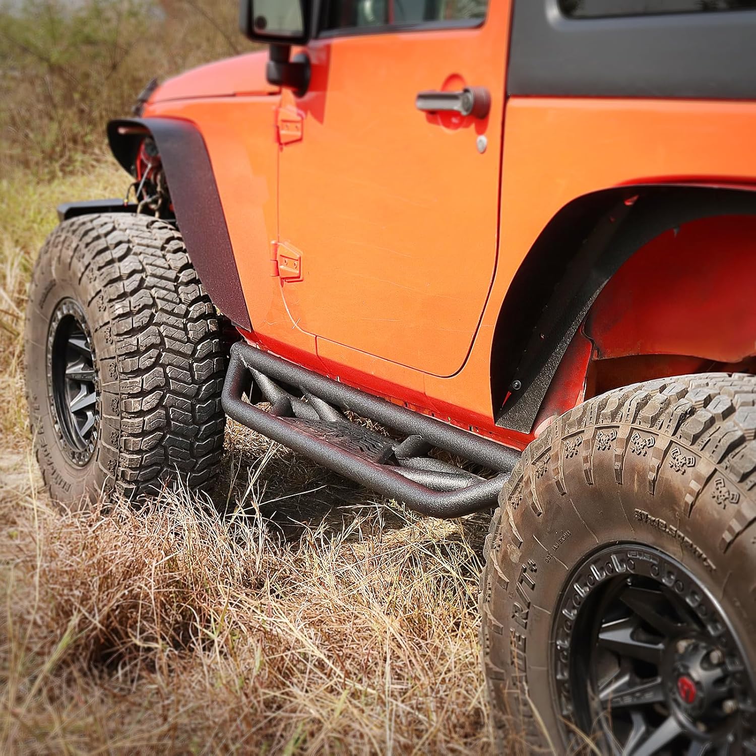 Running Board Nerf Bar Side Step Compatible with 2007-2018 Wrangler JK 2 Doors, Heavy-Duty Steel Nerf Bars Rock Sliders Rails (2pcs)