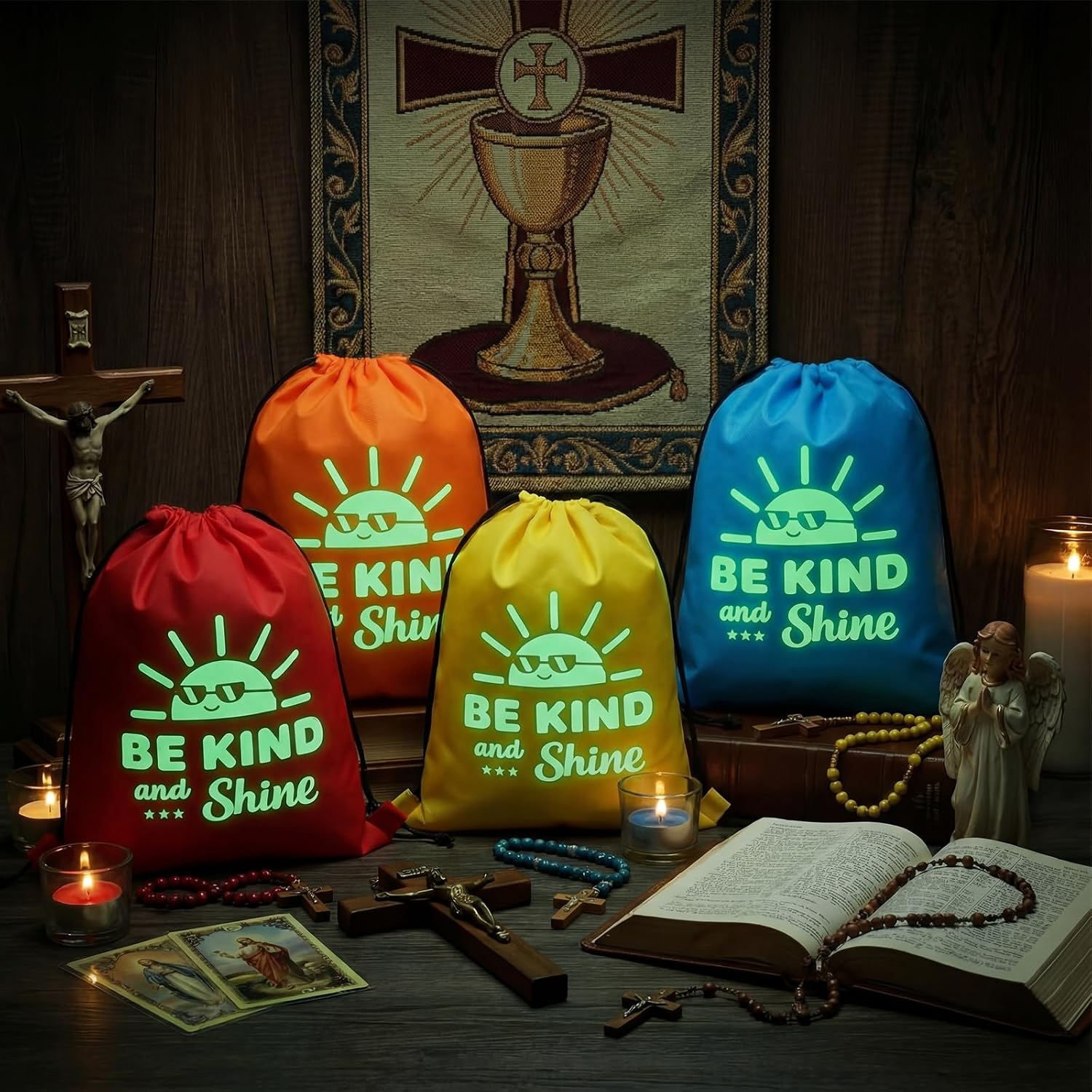 12 Pcs Be Kind and Shine Drawstring Backpacks Bulk 12 x 15 Inch