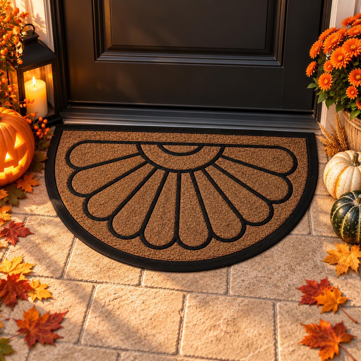 ubdyo Half Circle Door Mat Outdoor Entrance (29" x 17", Bright Brown)