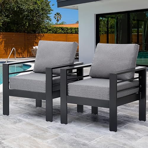 ELUCHANG Juego de muebles de aluminio para patio, sillas de patio al aire libre con cojines impermeables y muebles de balcón con marco de aluminio,