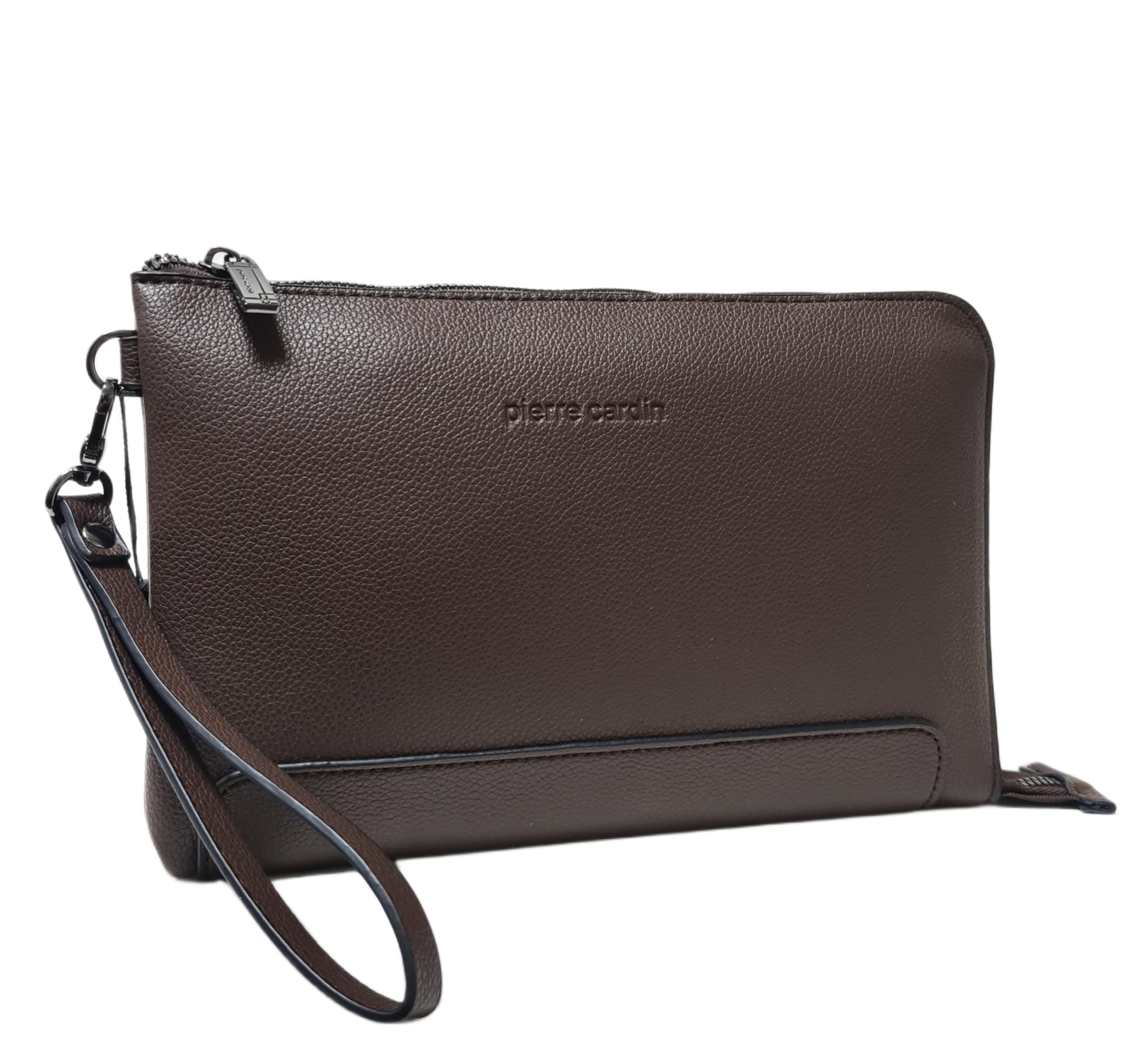 Pierre Cardin Borsello Pochette a Mano in Pelle Sintetica, Nero, Blu e Marrone, con Manico Rimovibile, Dimensioni 25,5x16,5X2 cm ART. 14 Stampa Logo a Fuoco sul Frontale
