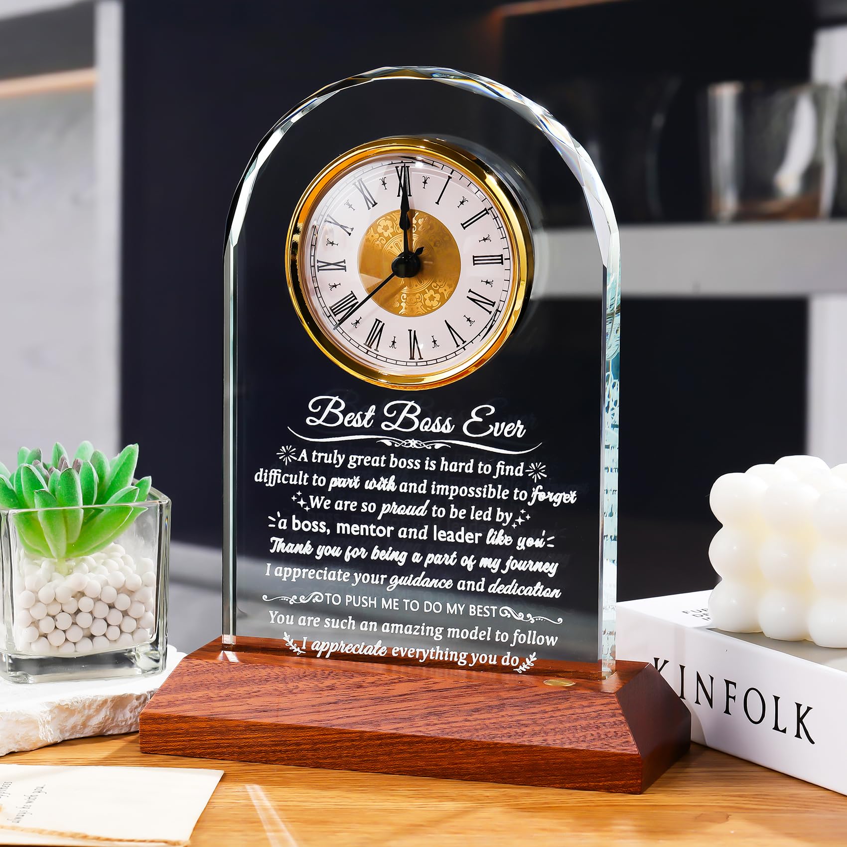 Arikyrist Reloj de cristal con base de luz de madera para hombres y mujeres