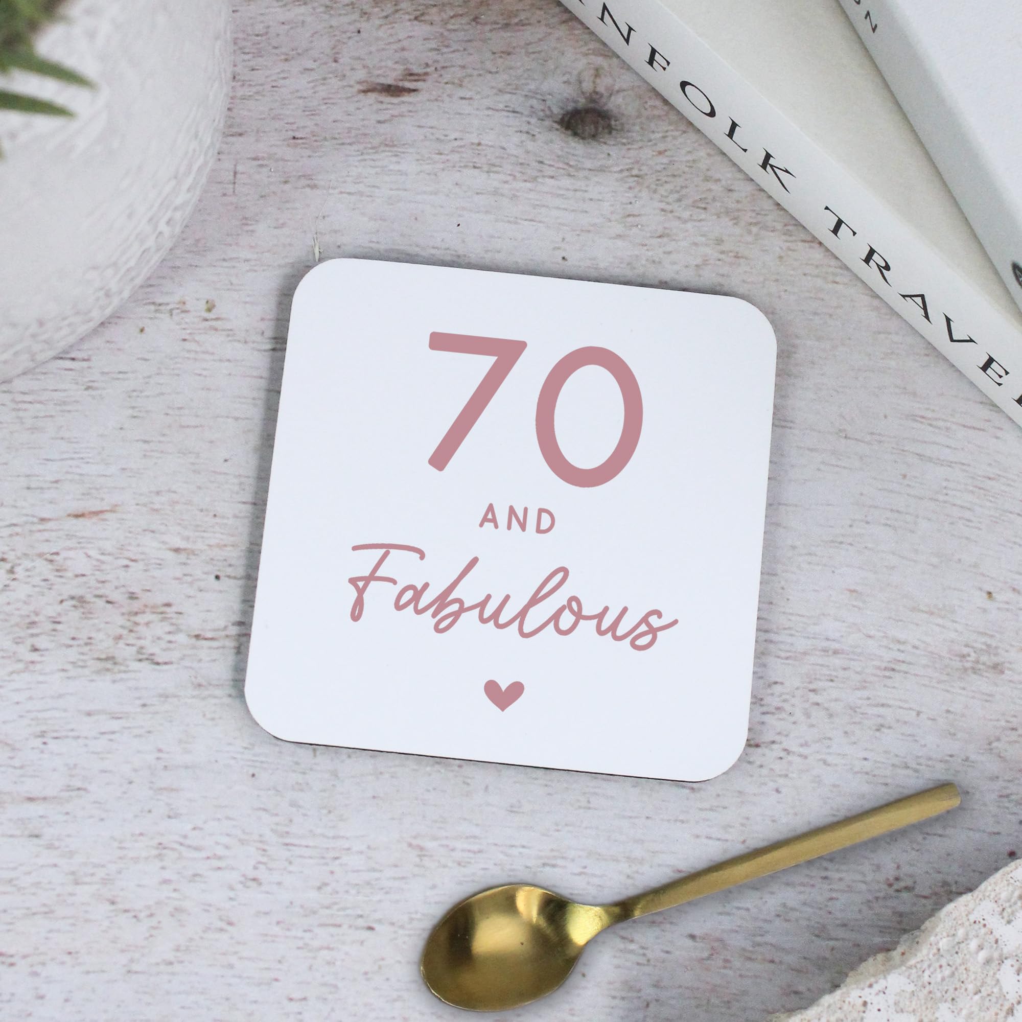 eBuyGB Printed Square Coaster, 70 & Fabulous Milestone Birthday, 70 Birthday Gift for Her, Grandma, Mum, Friend, Auntie, Seventieth Drinks Mat