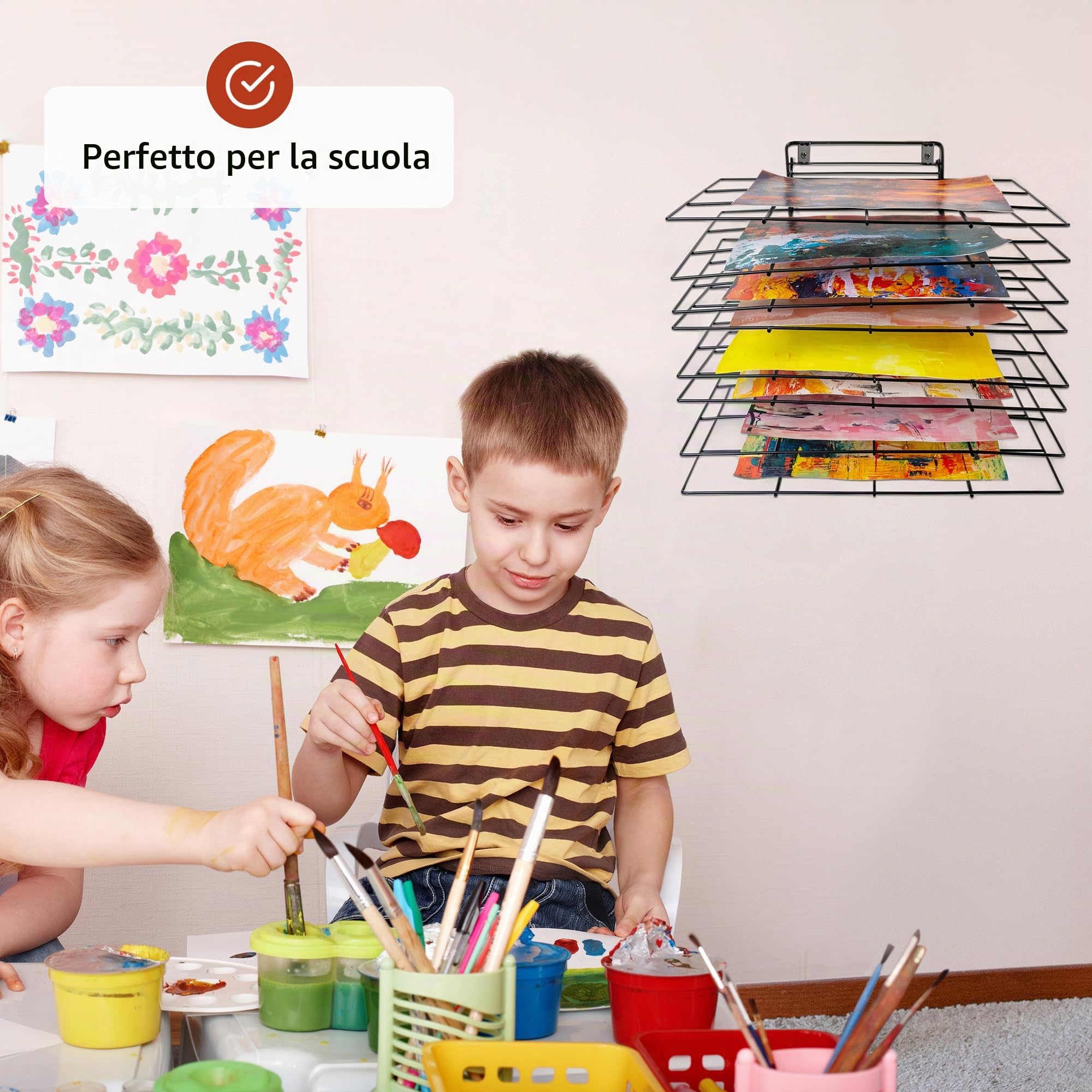 Stendino Artistico Per L'aula | Piccolo Stendibiancheria Appendibile | 8 Ripiani Rimovibili | Portaoggetti Per Quadri Su Tela | Per Pittura Con Viti | Stendino Per L’arte, Disegni E Altro