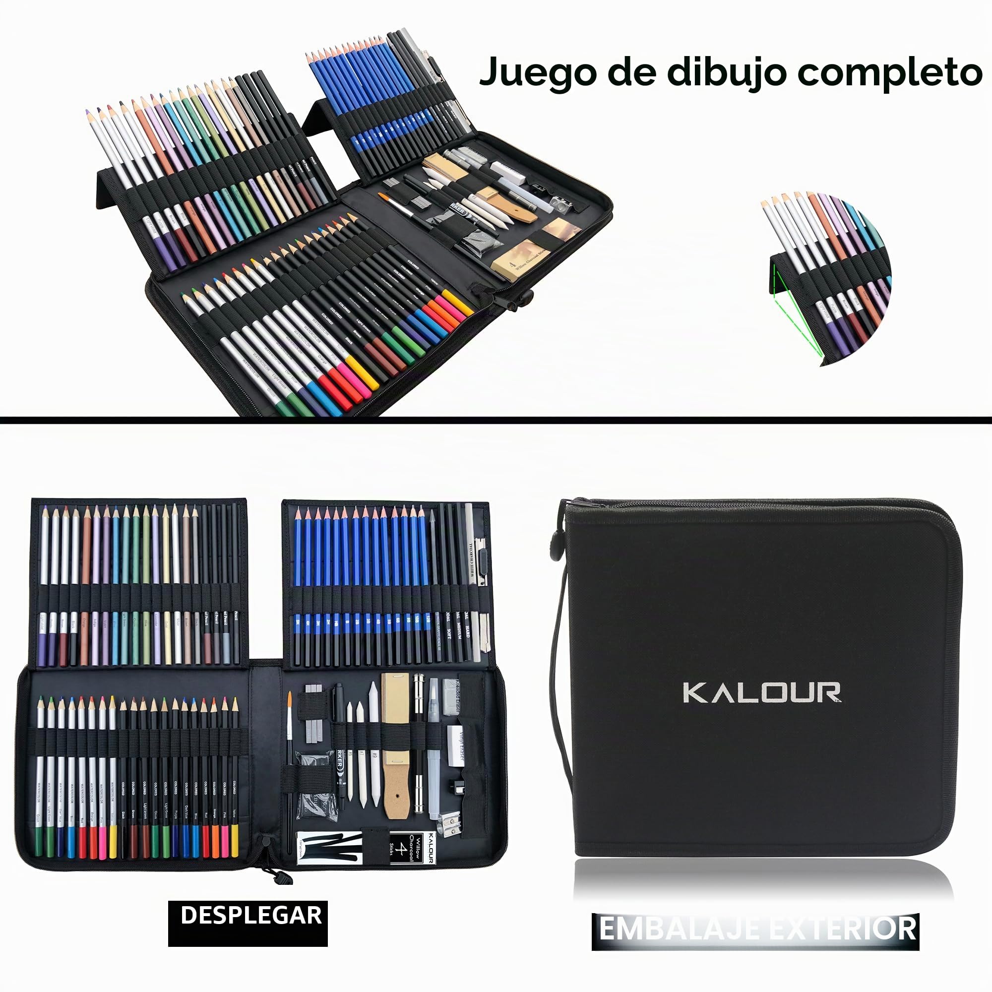KALOUR Set de Dibujo y Boceto 84 Piezas, Materiales de Arte con Cuaderno, Incluye Tutorial, Lápices de Color, Carbón y Acuarela, Ideal para Adultos y Principiantes