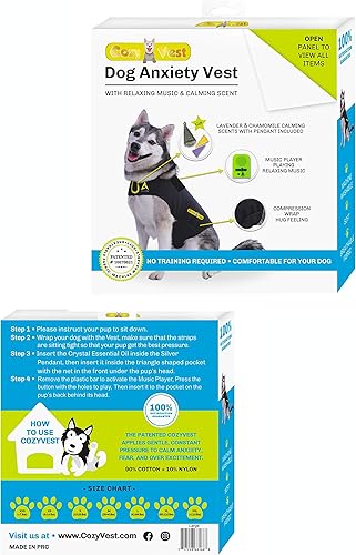 Miniatura 6 de Chaleco de ansiedad 3 en 1 para perro, con música relajante y aromaterapia, alivia el estrés del perro por fuegos artificiales, truenos, separación