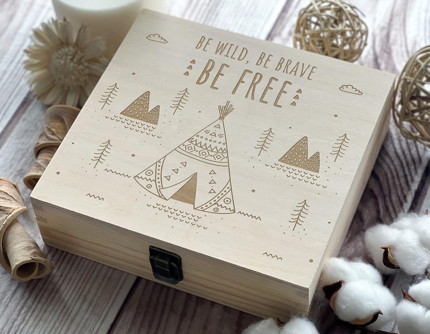 Baby Keepsake Box Time Capsule Box Boys Jewelry Box Baby Memory Box Little Boy Wooden Box Kids Treasure Box 8.5 x 8 x 2.5 in. Natural Color