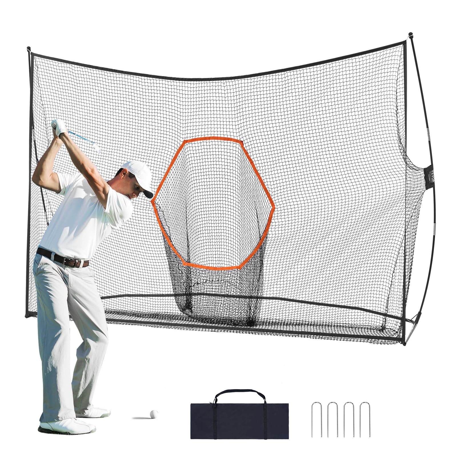 VEVOR Golf Practice Hitting Net - 10.8x7ft Personal Driving Range, Portable Home Golf Aid with Target/Fiberglass Frame, Carry Bag