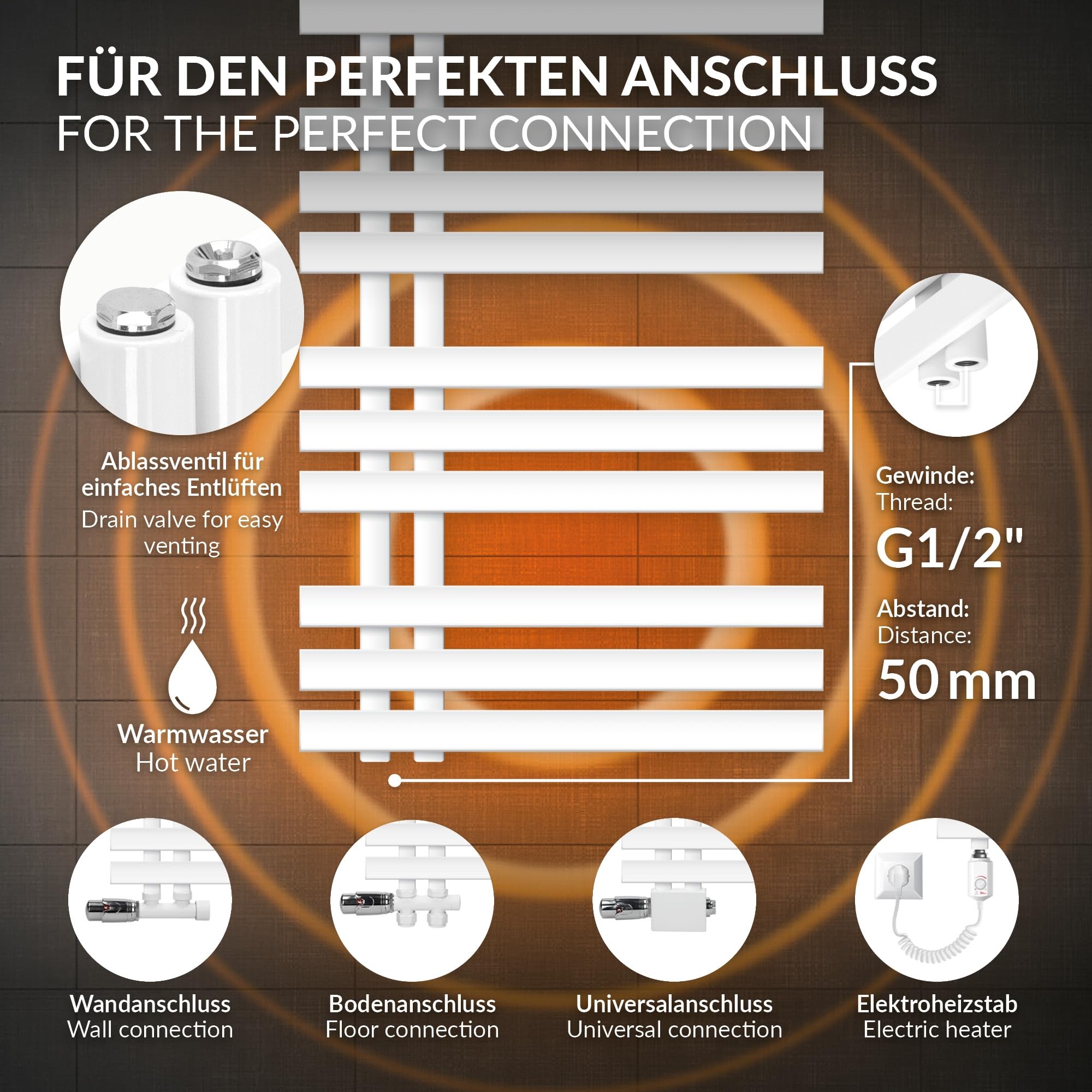 LuxeBath Elektrischer Badheizkörper Iron EM 500x1600 mm Weiß mit Heizstab 900W Thermostat Digitalanzeige, Handtuchheizkörper mit Heizpatrone, Elektro Handtuchwärmer Paneelheizkörper Designheizkörper