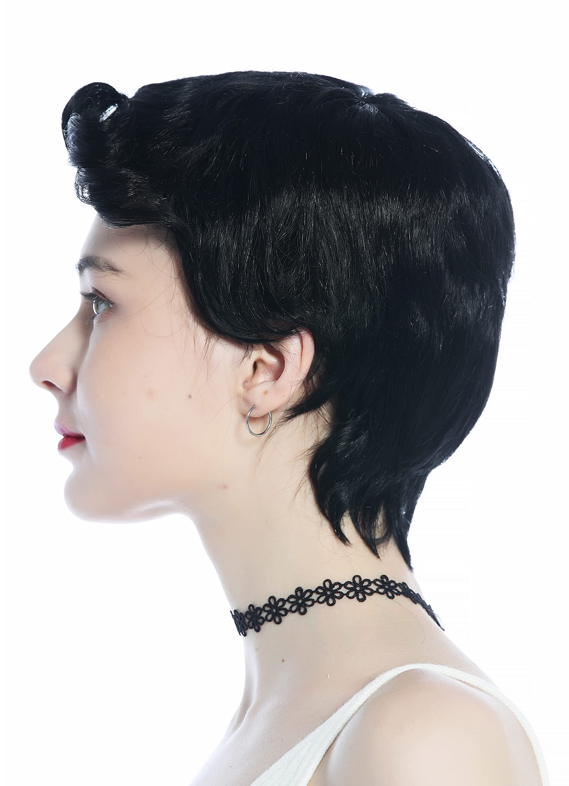 WIG ME UP - DW3333-1 Wig Men Women unisex short straight curled quiff black, black (1) - Image 4