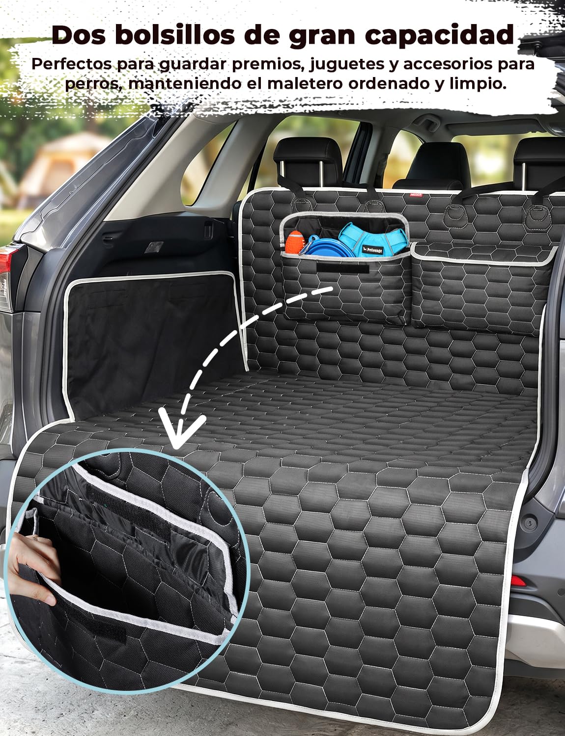 Oasser Protector Maletero Coche Perro 185x103cm con 2 Bolsillos, 600D Impermeable Antideslizante Antipolvo con Protección Lateral y Parachoques, Fácil de Limpiar, Universal para Coches y SUV