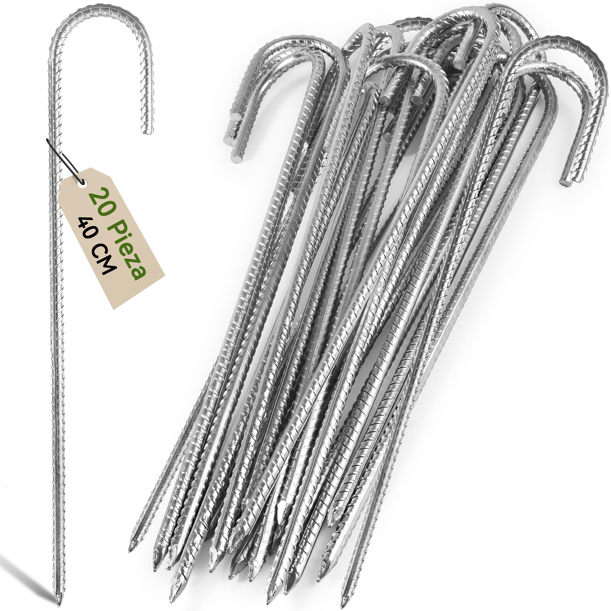 40cm 20 Piezas Clavijas de Anclaje de Servicio Pesado para Tiendas de Trampolín - Estacas de Refuerzo de Acero Galvanizado Que se Ajustan a Cobertizos de Jardín y Columpios