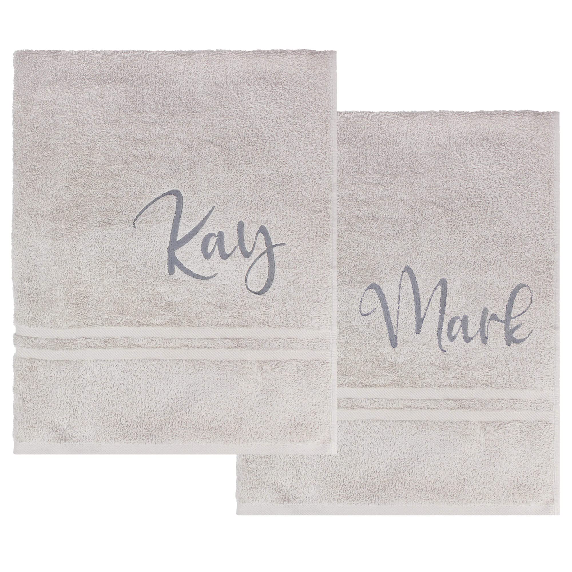 TeddyT's Personalised His & Hers Silver Grey Bath Towels Gift Set, 120cm x 70cm (Approx)
