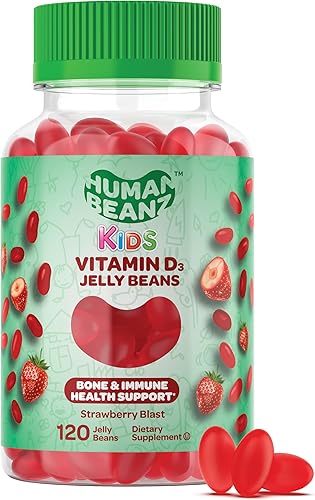 Human Beanz Gomitas de gelatina de vitamina D3 para niños salud ósea e inmunidad 2000 UI de vitamina D suplementos vegetarianos nutricionales 120