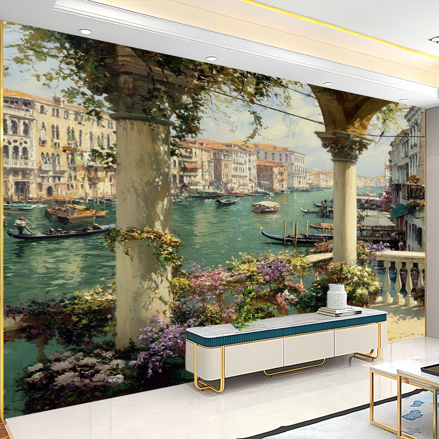 Papel Pintado Mural Foto 300x210cm Venecia Papel pintado tejido no Tejido Murales Moderna Diseno Fotográfico Vistoso Decoración de Pared Sala de Estar y Dormitorio