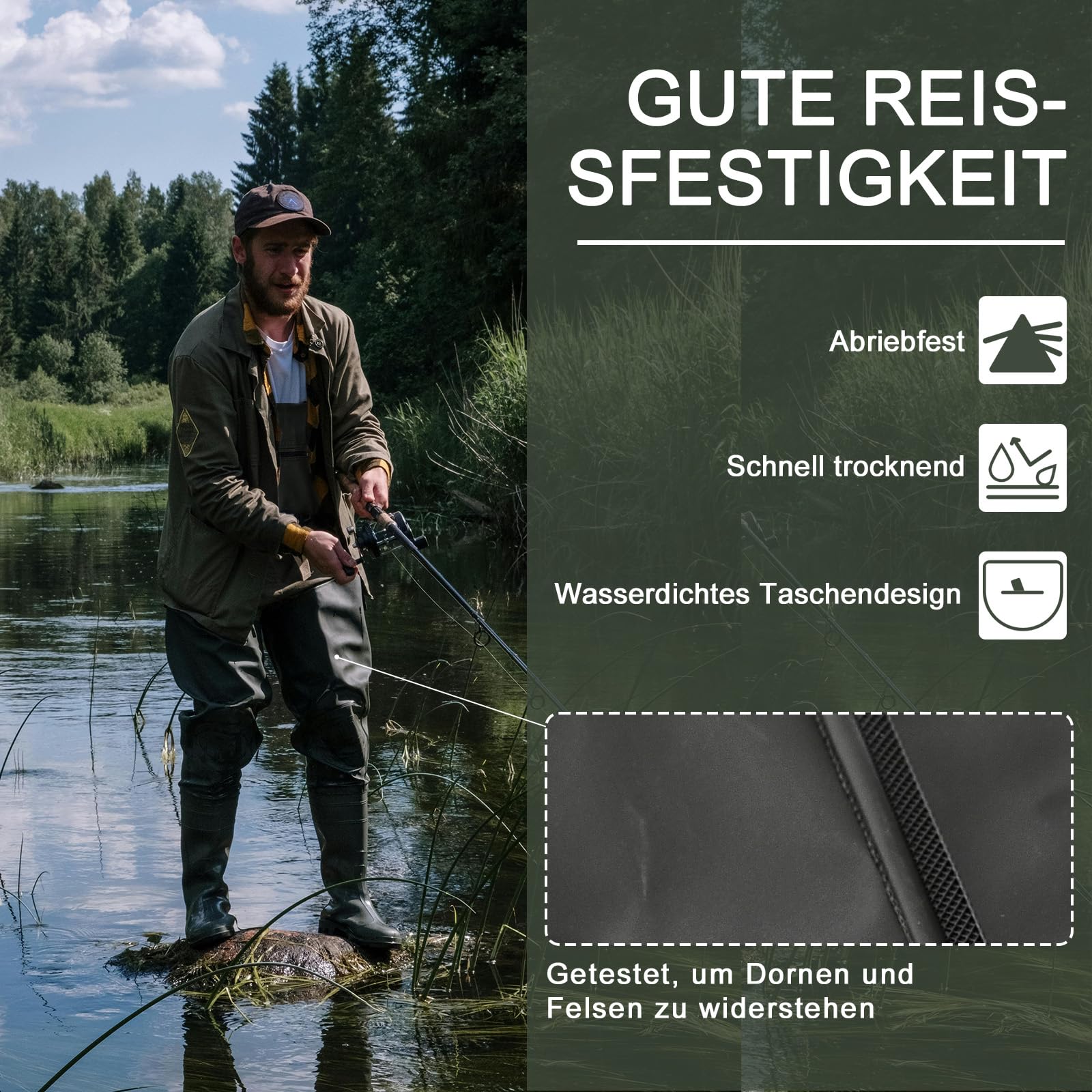 YOOHBERRYS Waders Peche Homme, Waders Pantalons de Pêche avec Poche Poitrine, Pantalons de Waders avec Bottes 42-46, Waders Peche Antidérapants Cadeau pour Amateurs de Pêche e Sportive