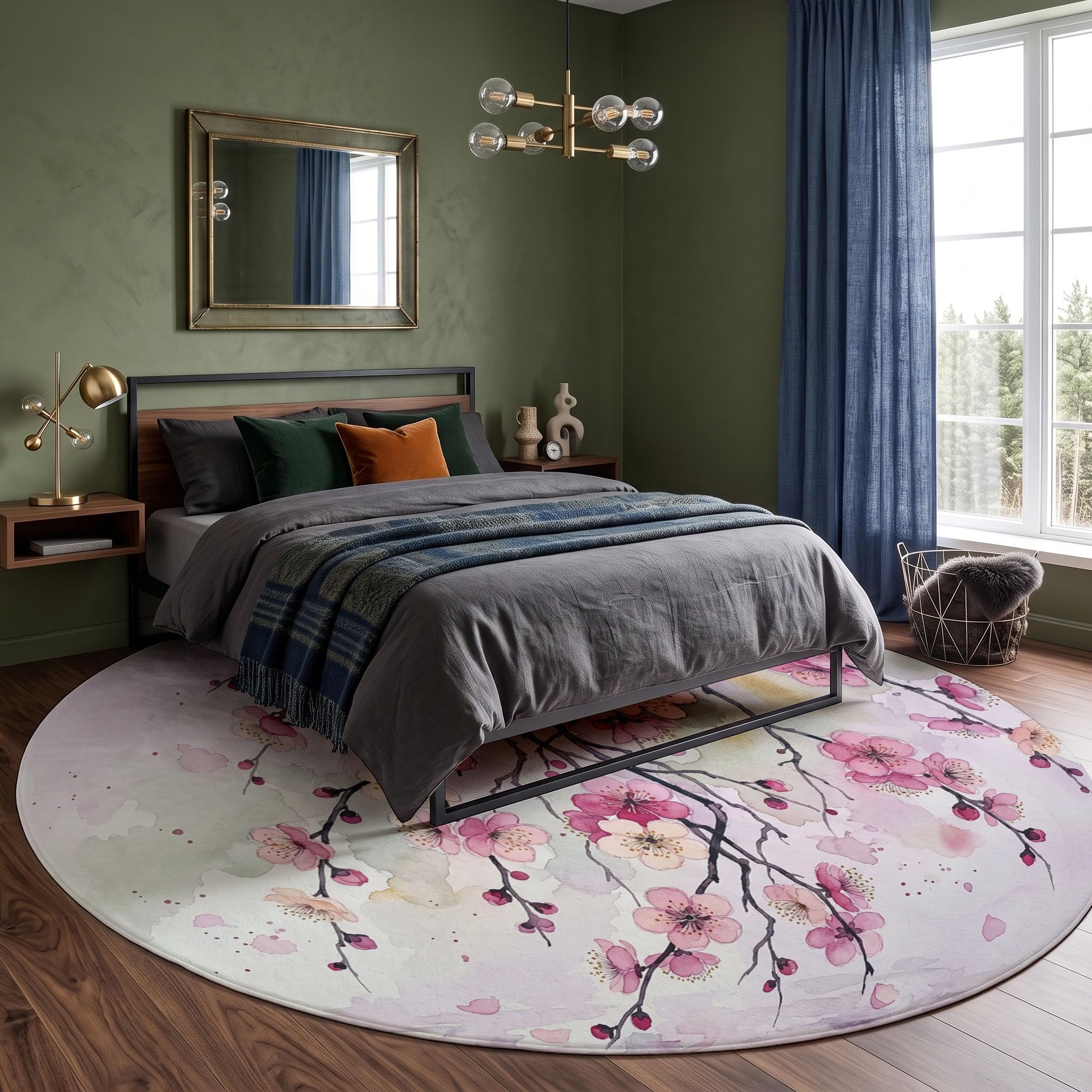 Tapis Nouvelles Fleurs Aquarelles De Style Chinois Rond 100cm