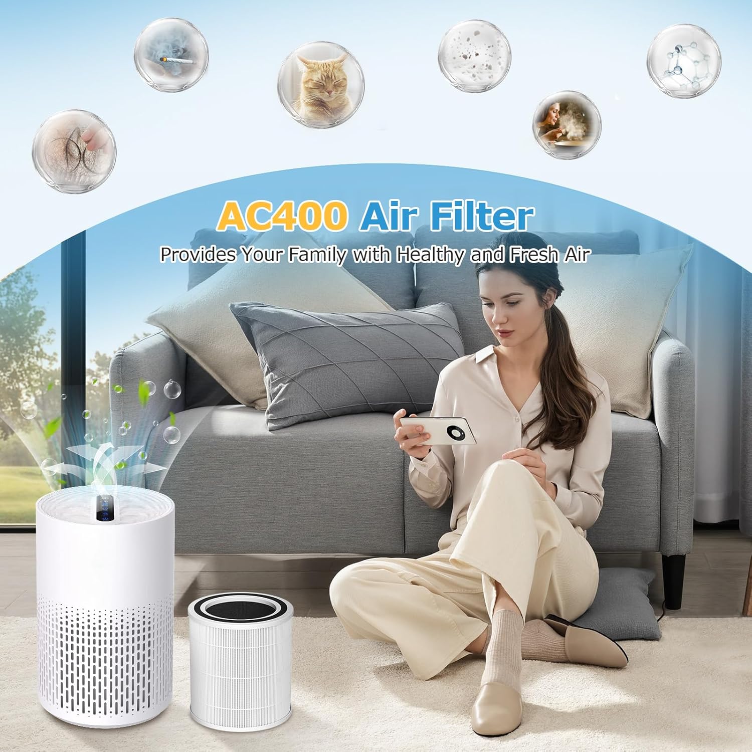 2-Pack AC400 Air Purifiers Replacement Filter Compatible with Purivortex AC400 Air Purifier, AC400 Replacement Filter for Home Large Room, White - Image 7