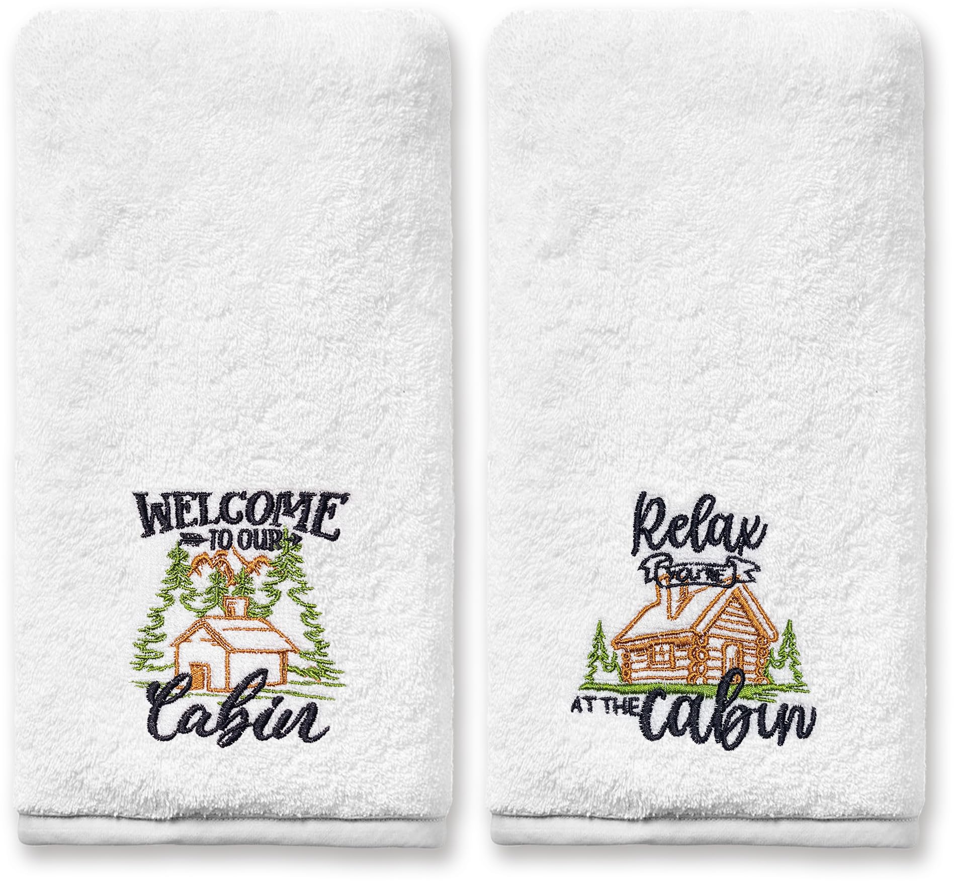 FUTBU Cabin Hand Towels for Bathroom, Cabin Decor Embroidered Dish Towels, Log Cabin Decor Gifts Decorative New Home Bear Deer Tea Hand Towels, 100% Cotton Soft Towels for Kitchen 14x30 Inches