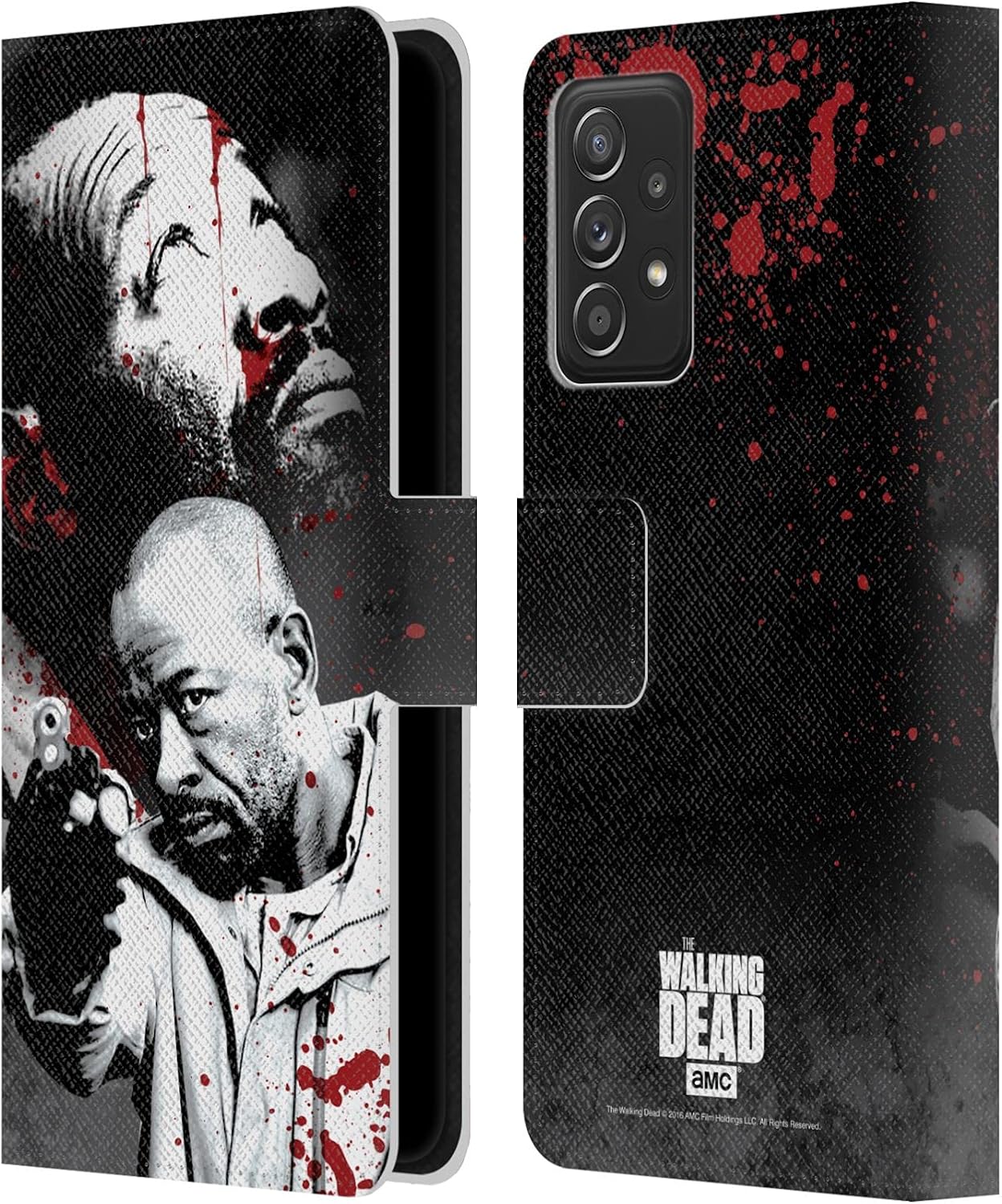 Head Case Designs Officially Licensed AMC The Walking Dead Bloody Face Rick Gore Leather Wallet Case Compatible with Galaxy A52 / A52s / 5G (2021)