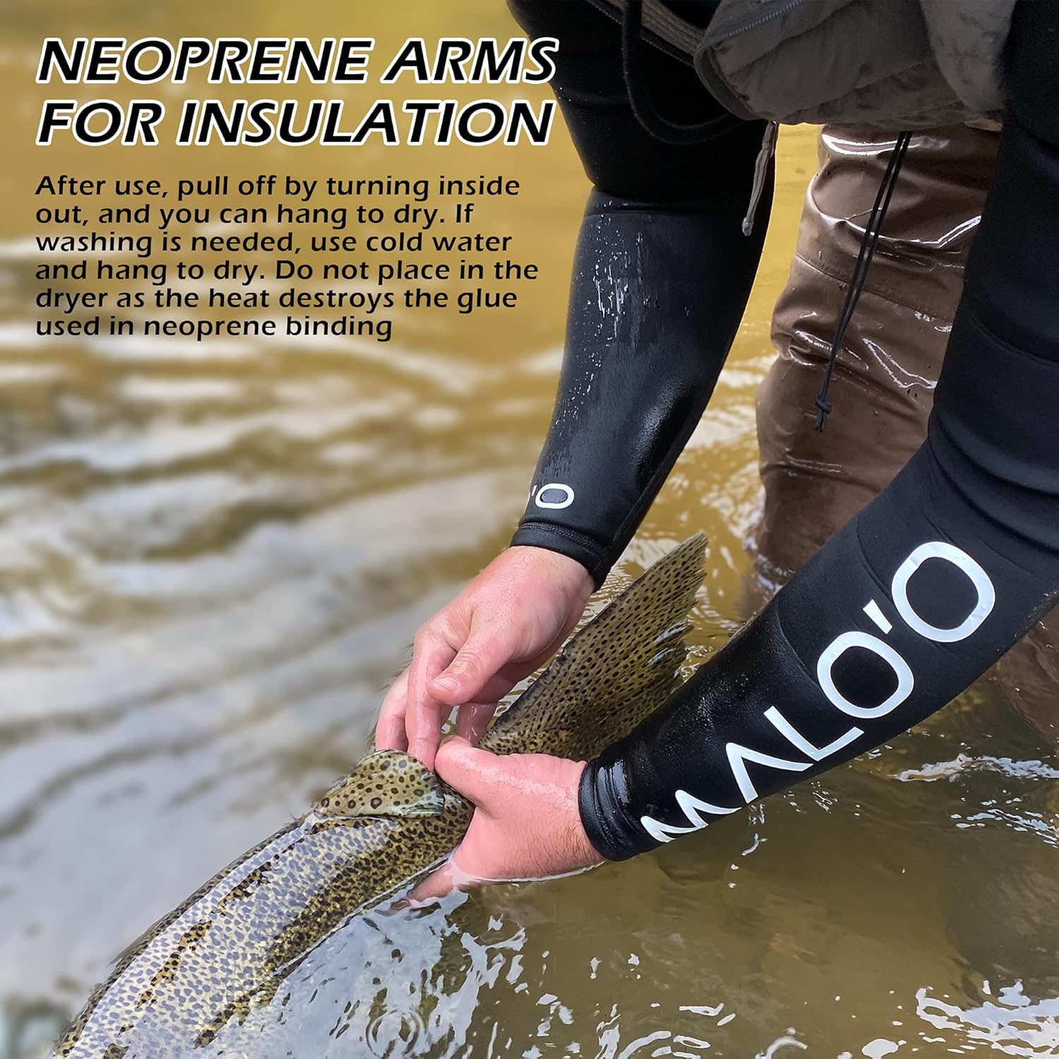 Malo’o WetHoodie, Fishing Hoodie with Neoprene Sleeves, Sweatshirt and Wetsuit Hybrid, Waterproof Arms for Wet Conditions
