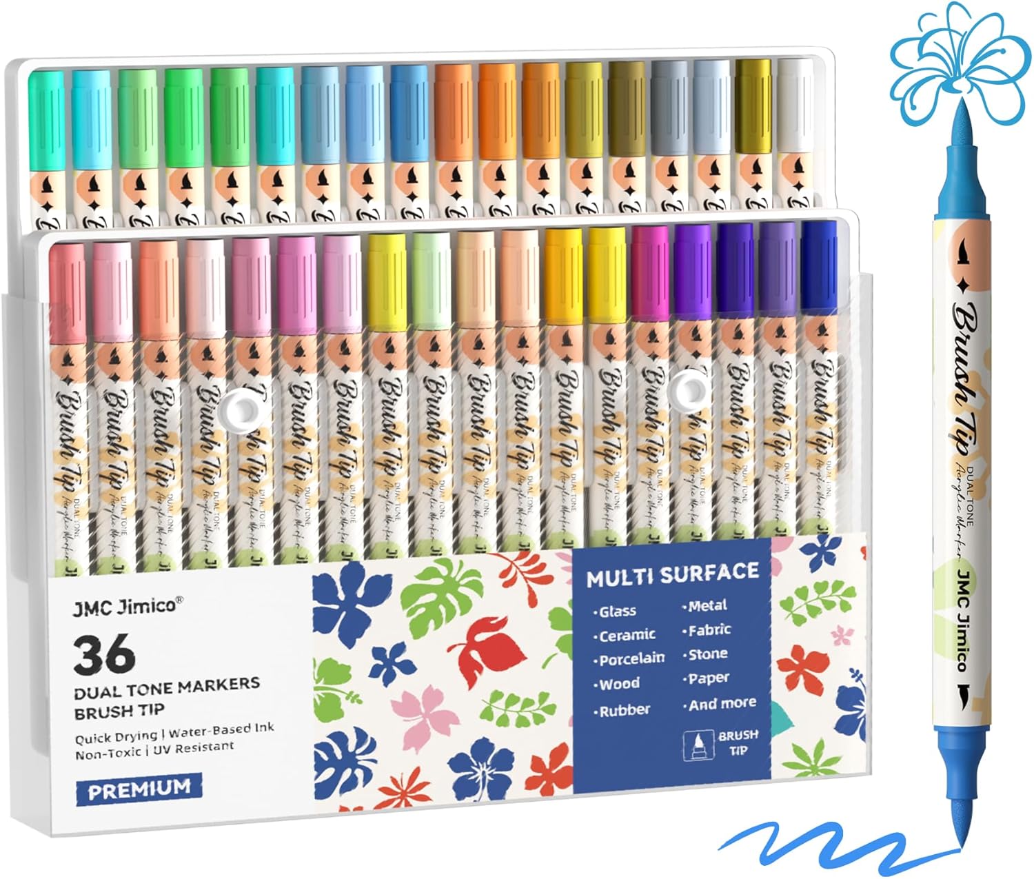 Dual Tip Acrylic Paint pens 72 Colors Acrylic Brush Markers Set, Multi Surface Premium Art Markers, Quick Drying Water-Based Ink Kit of 36