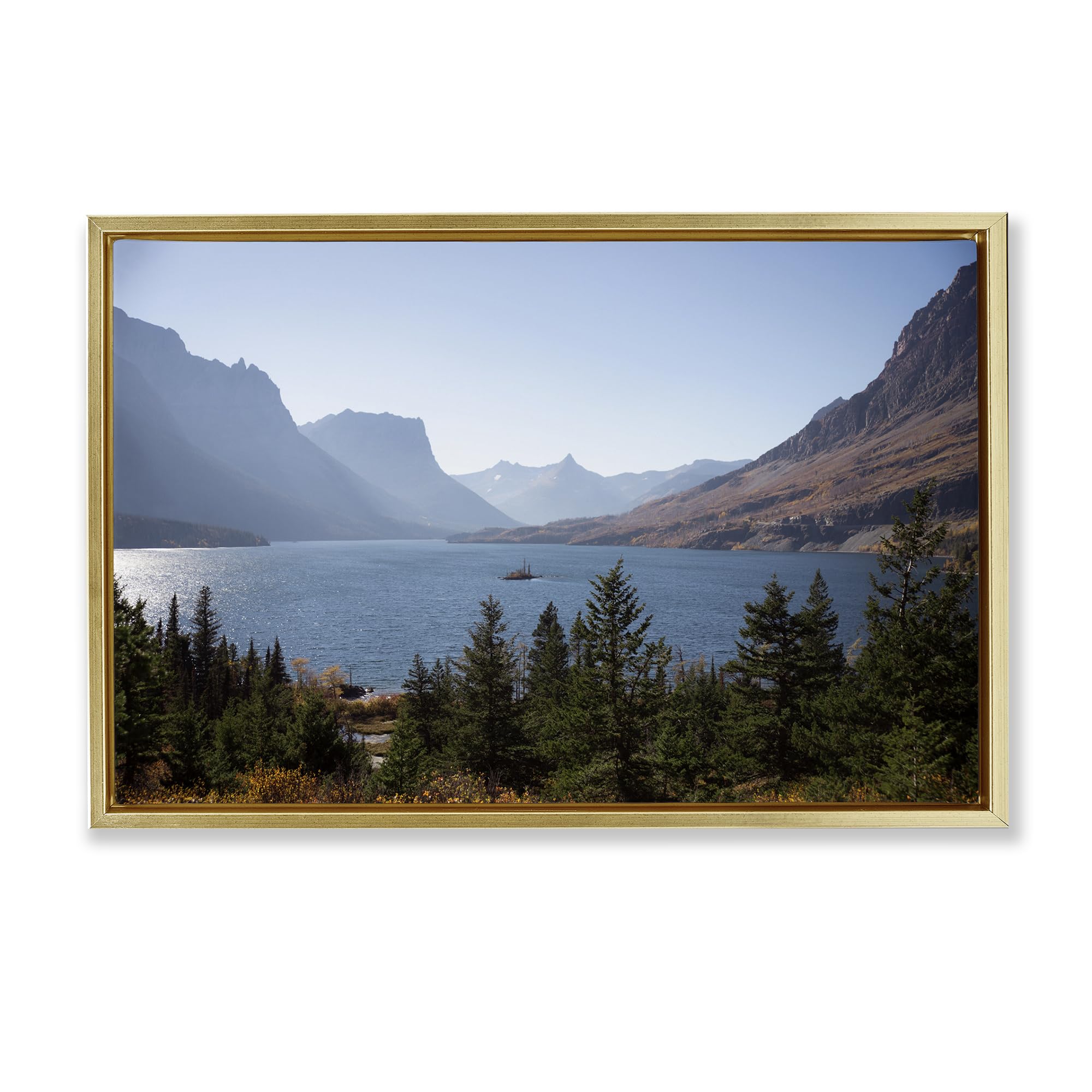 Stupell Industries Metallic Gold (Matte) Cliffs Overlooking Lake Serenity, 16 X 24 Inch Canvas In Floater Frame
