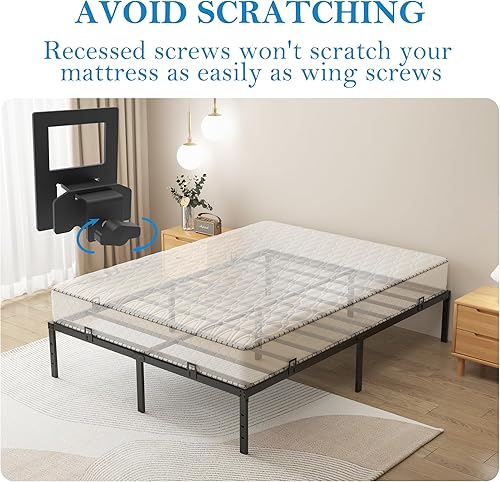 Miniatura 3 de Marco de cama Queen con plataforma de 18 pulgadas, marco de cama de metal resistente de 3600 libras, marco de cama Queen que no necesita somier, con