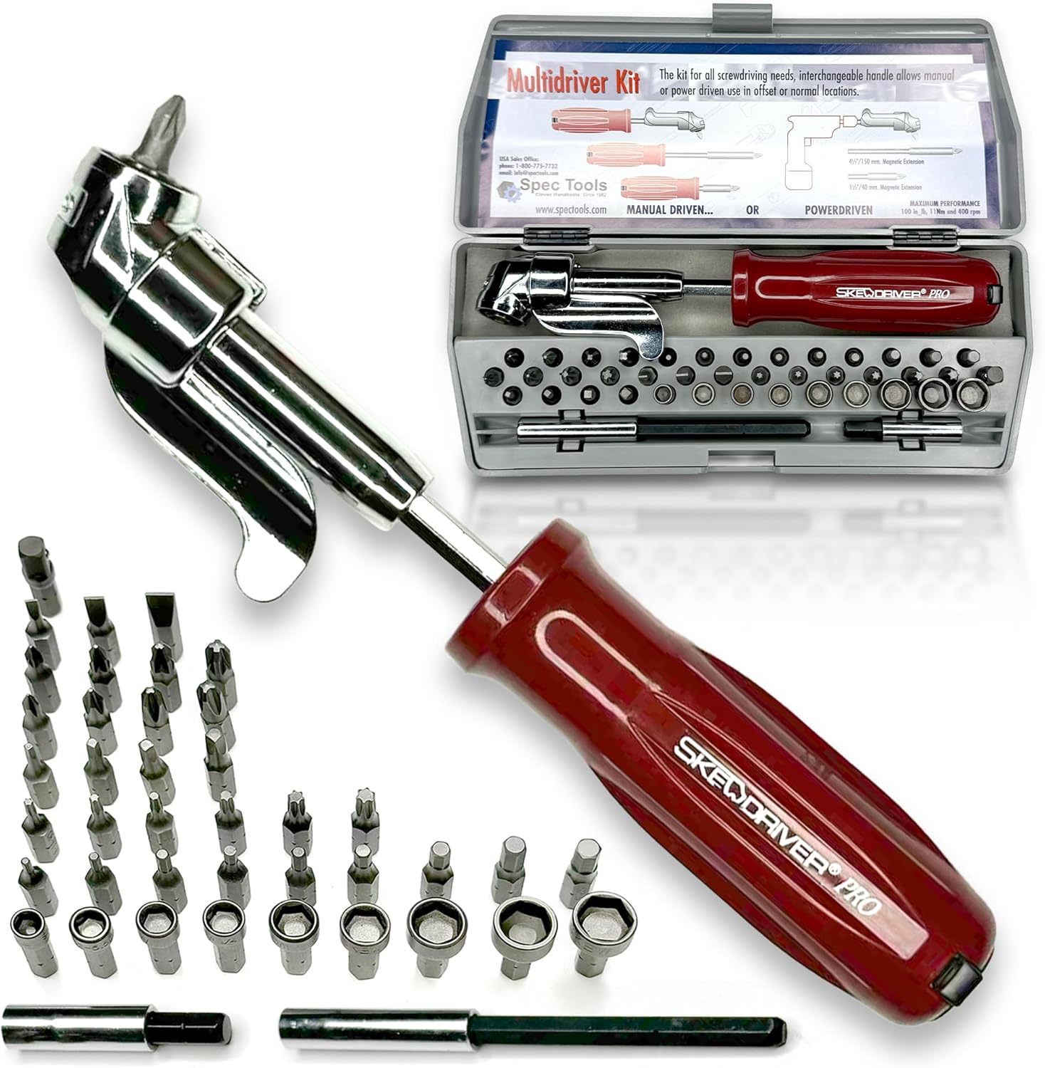 Professional Screwdriver Kit. 300 Tools in 1. Offset Right Angle Attachment For Low Profile Areas. Storage Case With 40 Bits. The Most Versatile Tool Set For Home Repair & Auto Mechanics.
