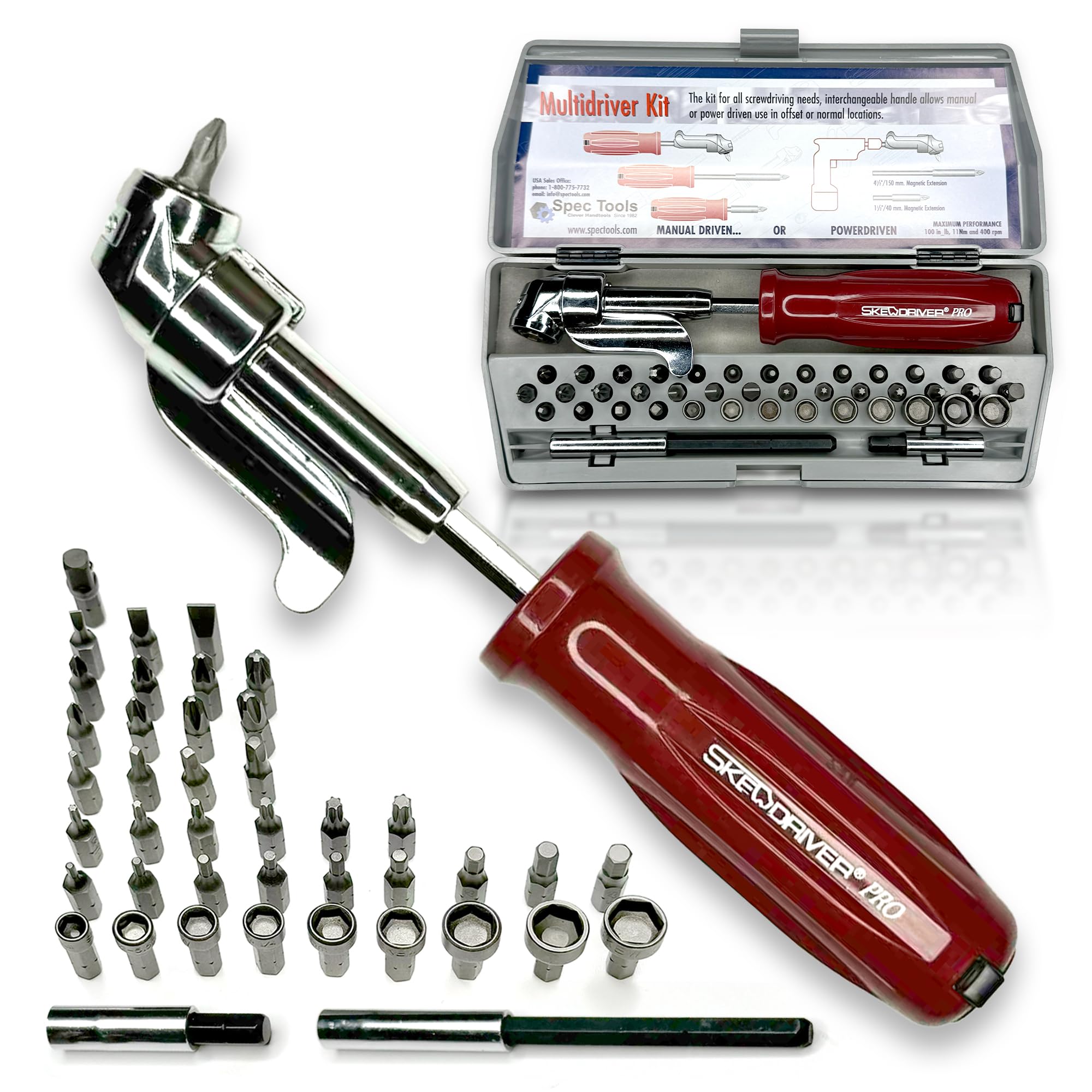 Professional Screwdriver Kit. 300 Tools in 1. Offset Right Angle Attachment For Low Profile Areas. Storage Case With 40 Bits. The Most Versatile Tool