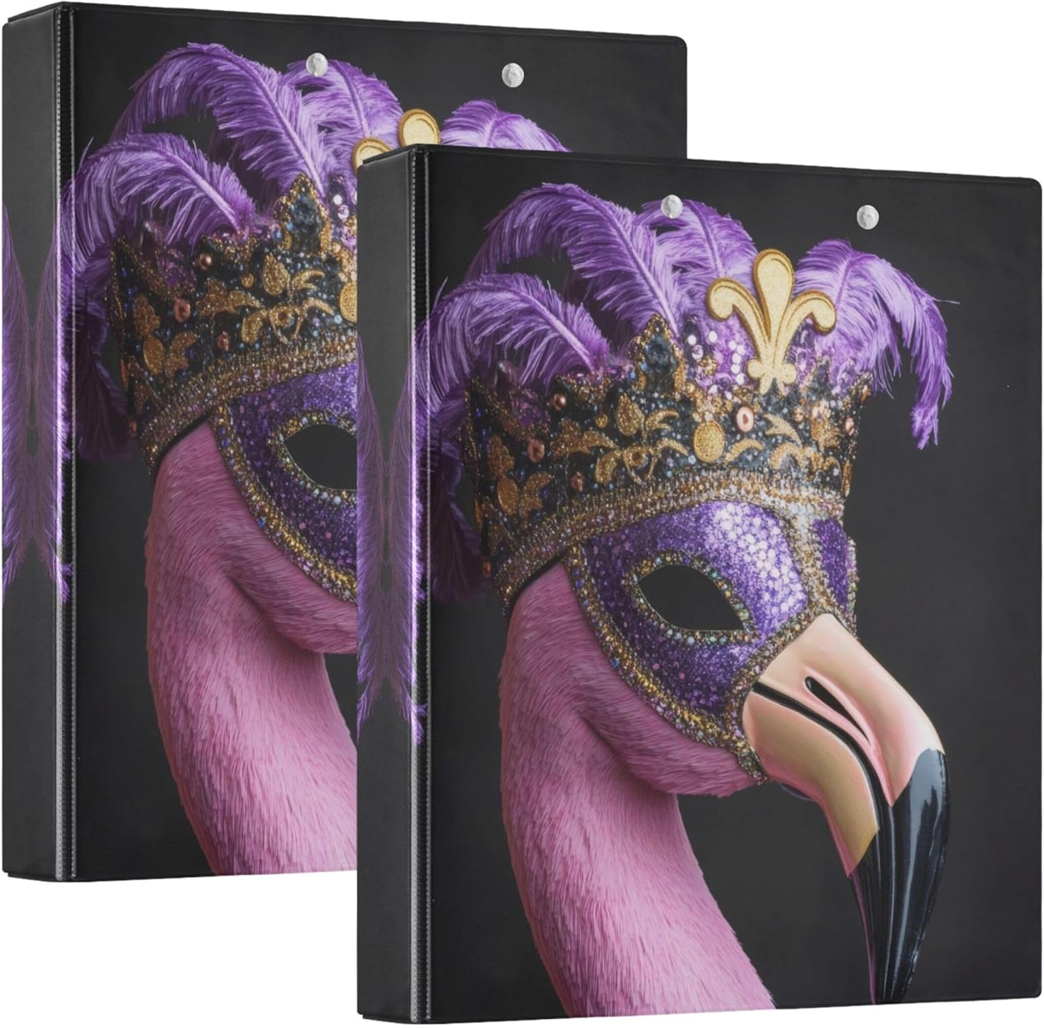 Mardi Gras Theme 3 Ring Binders, 1.5” Round Ring Binders with Clipboard - Letter Size, 3 Interior PVC Clear Pockets & Anti-Slip Clip for Office School Supplies, 2PCS