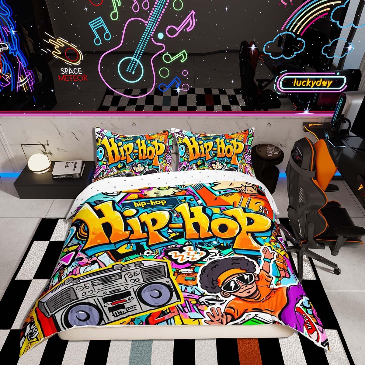 Housse de couette enfant graffiti hip-hop parure de lit simple garçon ado taie d'oreiller zip