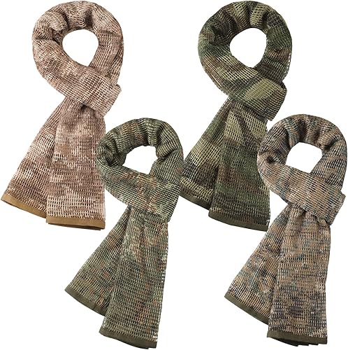 Ramede 4 pañuelos de malla de velo de francotirador, bufanda de camuflaje para hombre, cuello de cabeza de camuflaje al aire libre, 4 diseños,