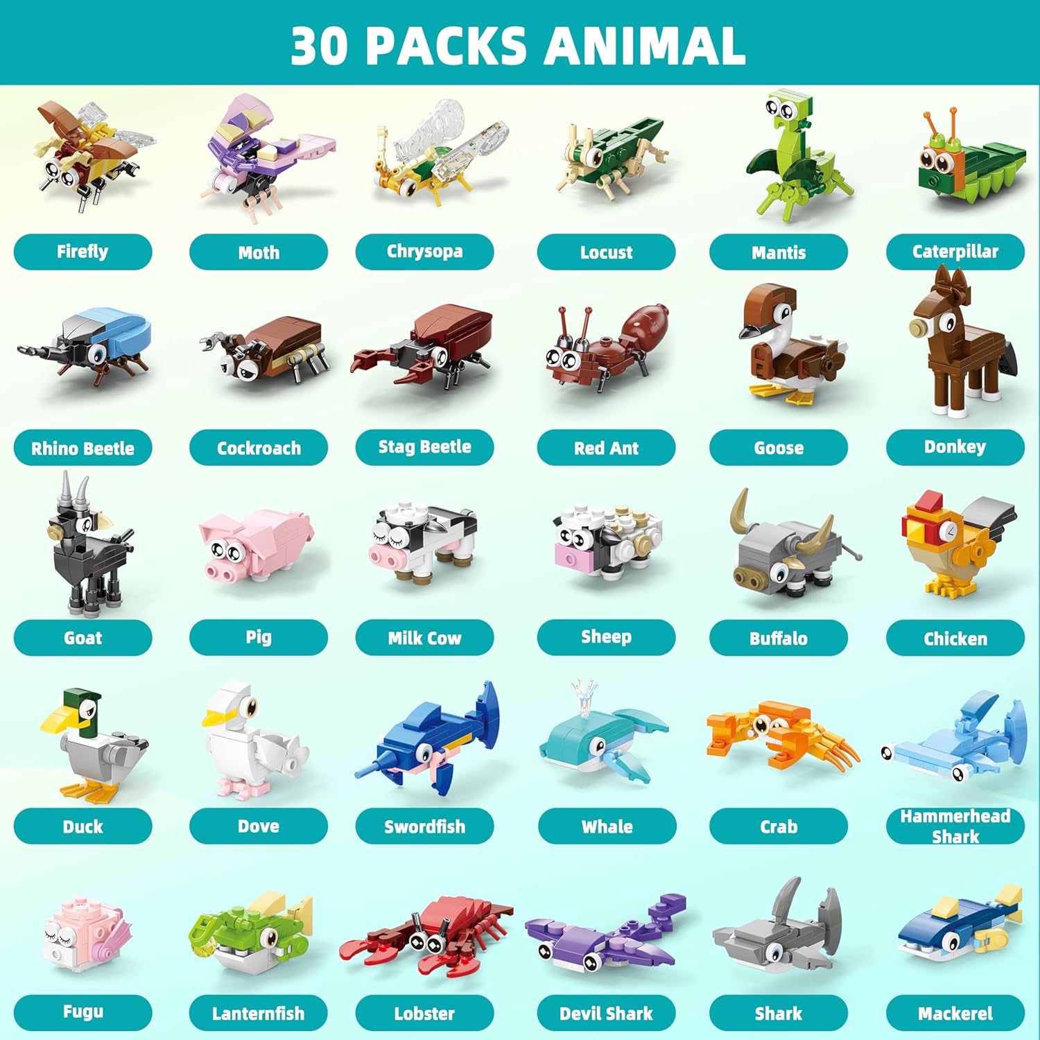30 Packs Party Favors for Kids - 919 PCS Animal Building Blocks Toy Mini Sets Party Favors, Goodie Bags Stuffers Classroom Prizes Return Gifts Easter Bulk Gifts Boys Girls Student Ages 6+