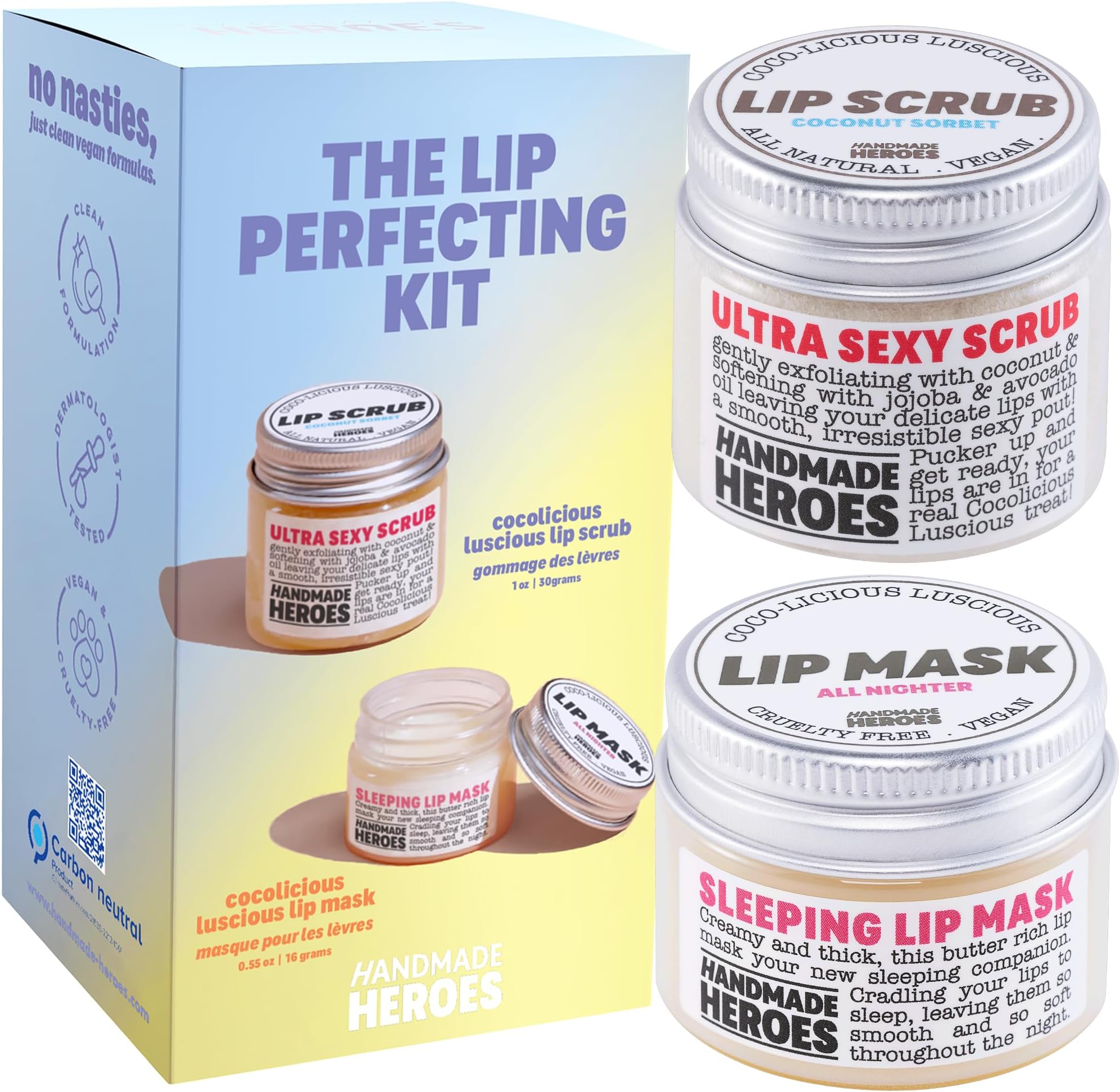 100% Natural Vegan Conditioning Coconut Lip Exfoliator, Gentle Exfoliant, Sugar Lip Polish and Scrubber for Chapped and Dry Lips, 1oz (Lip Scrub and Lip Mask Kit)