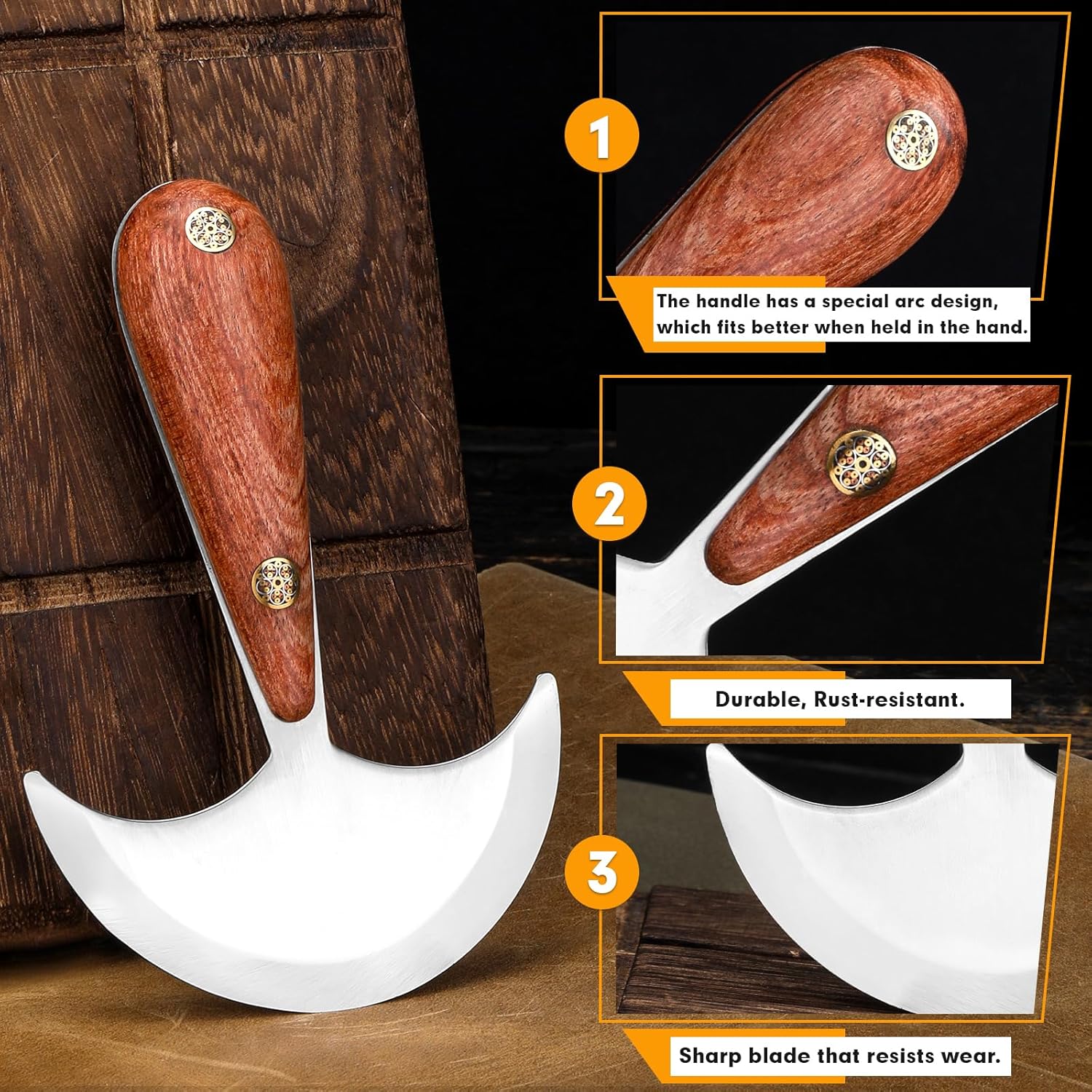 Professional Leather Knife Set Cutting & Skiving Knives with Wooden Handle, Round Head Design Essential Tools for Leatherworking and DIY Leathercraft (S)