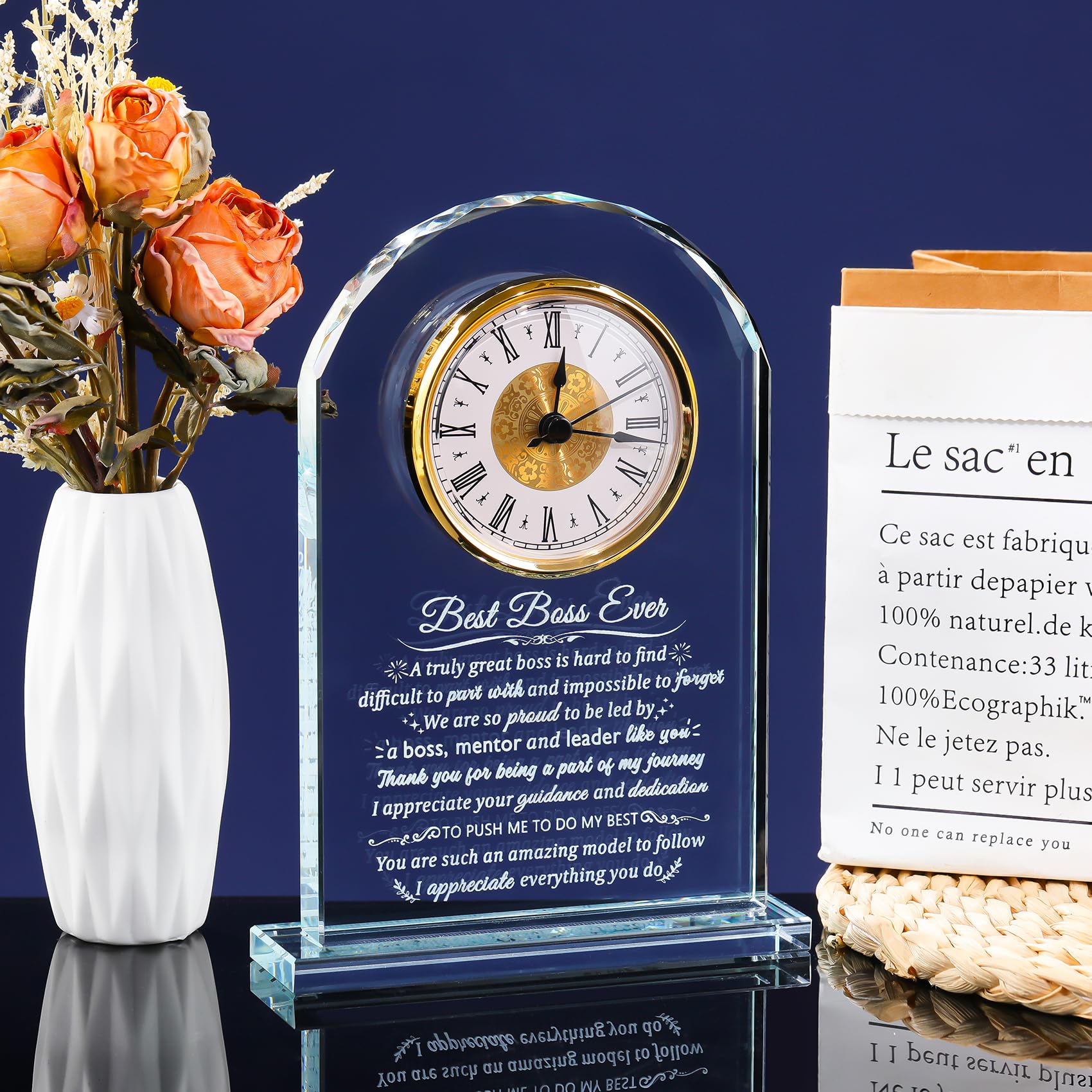 Reloj de cristal, regalo personalizado para mujeres, regalo de agradecimiento personalizado para hombres, reloj de jubilación, regalo para dama, jefa, despedida, idea de regalo para el día del jefe,