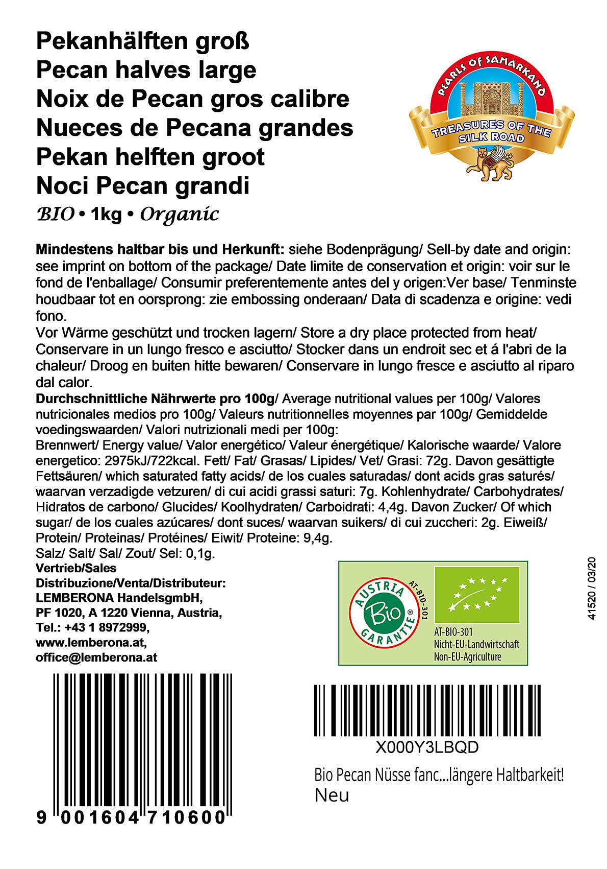Mezze Pecan Jumbo Bio - 1kg - Extra Large - Non Tostate e Non Salate - Cibo Crudo