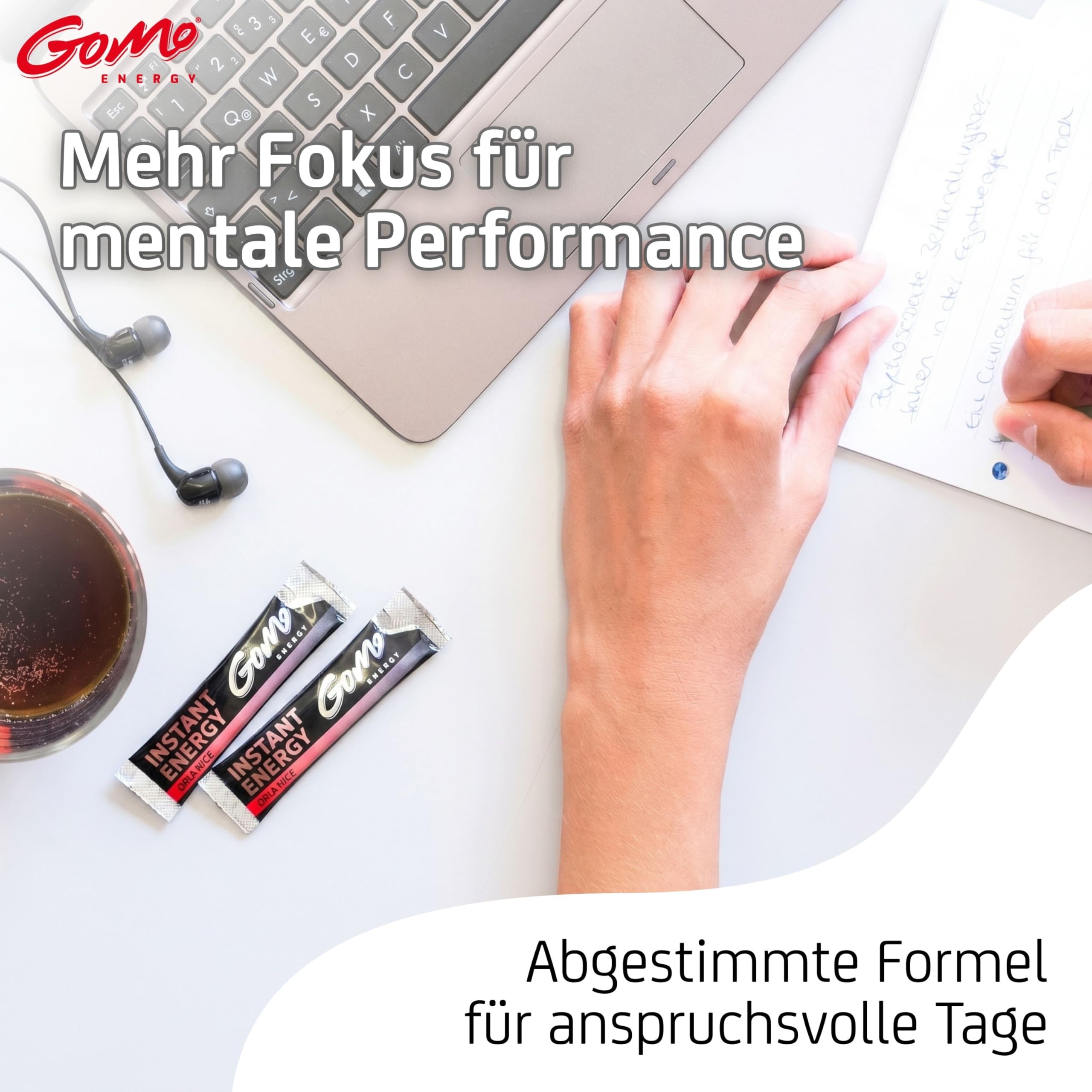 GoMo ENERGY – Instant Energy Getränkepulver Cola Zero für Wachheit, Ausdauer & Konzentration – superstarker, zuckerfreier Instant Energy Drink mit Koffein, B-Vitaminen & Taurin (100 Stk)