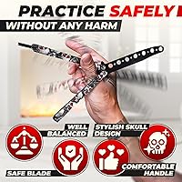 Vista 4 de DIMROM Practice Butterfly Knife Trainer - Cuchillo Balisong compacto con diseño de calavera, hoja de acero inoxidable roma para entrenamiento