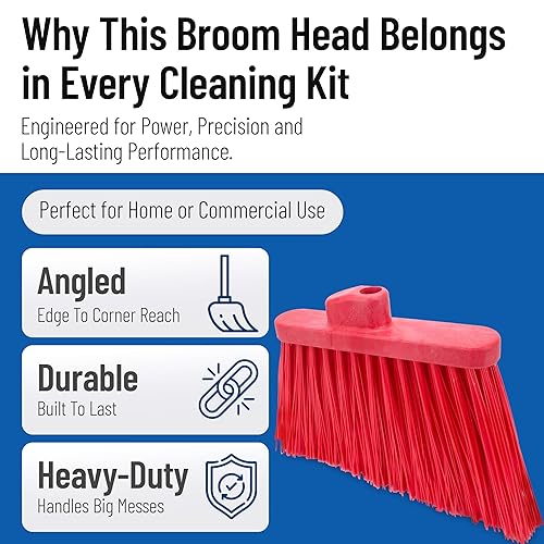 Miniatura 3 de SPARTA Plastic Broom Head, Angled, Un-Flagged for Large Debris Indoor, Outdoor, Home, Restaurant, Lobby, Office, 12 Inches, Red Rojo