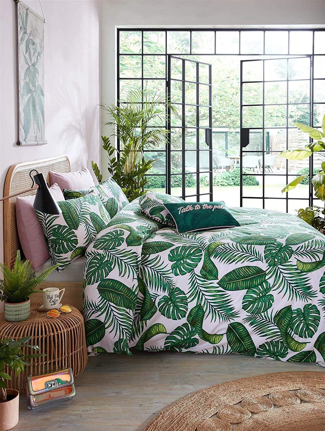 Skinny Dip Dominica Palm Tree Leaves Teal Green Cotton Blend Single Duvet Cover